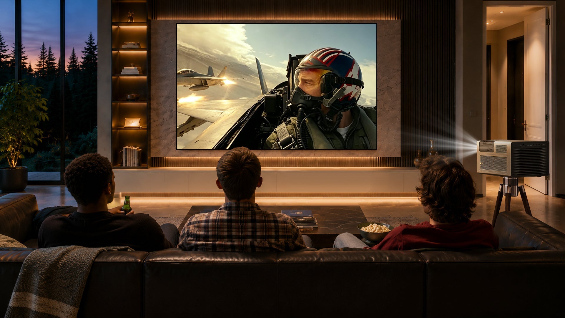 Hisense XR10 flagship 4K projector projecting an immersive 300-inch cinema display in a luxury European home theater.