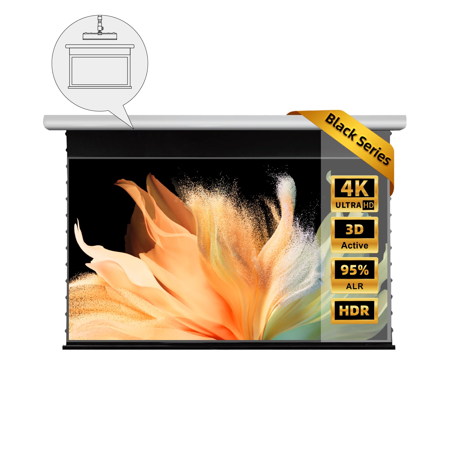 Concealed ceiling integration of the NothingProjector Slimline drop down UST ALR screen for hidden projection setup