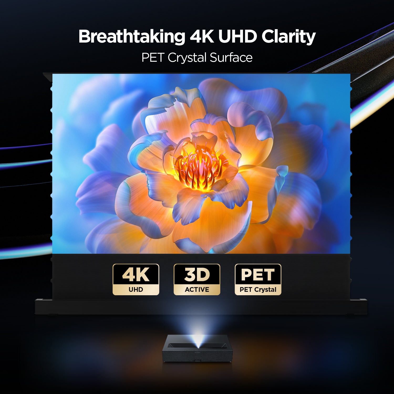 Breathtaking 4K UHD Clarity PET Crystal Surface Floor Rising Screen Supporting 3D Active Content
