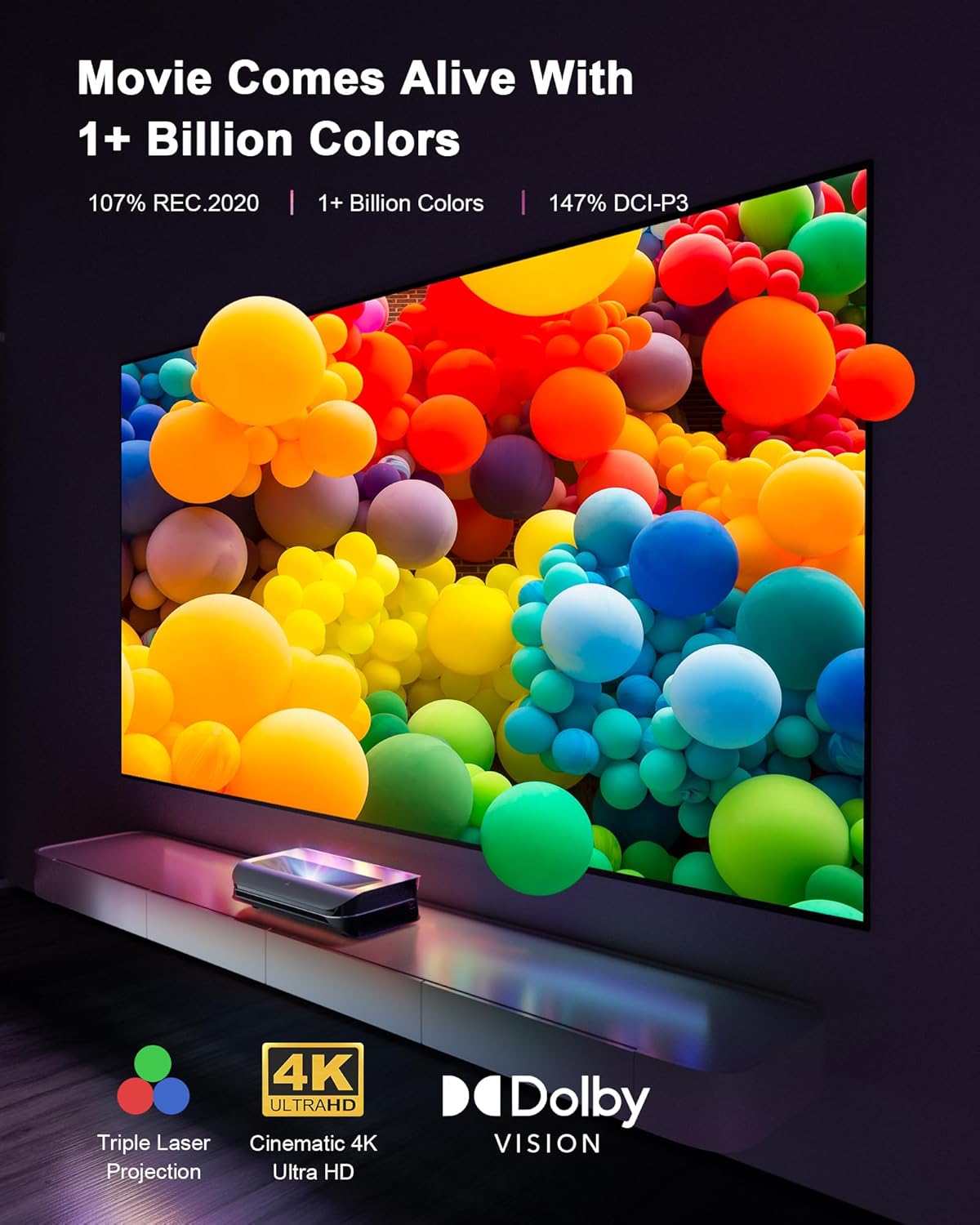 Awol vision ltv-2500 Ultra Courte Focale Vidéoprojecteur 2600 Lumens 4K Home Theatre