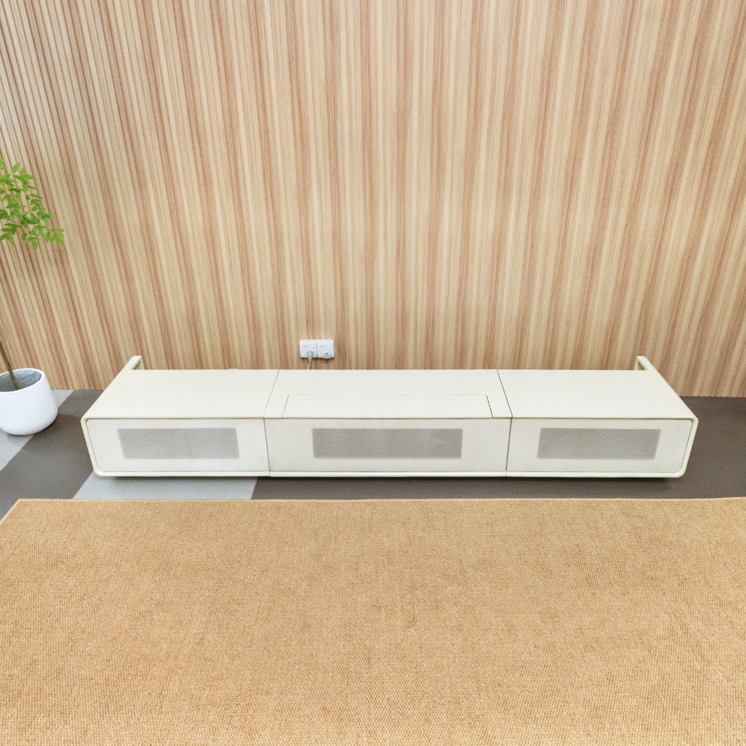 Overlook the white Matte TV Stand for UST Projector