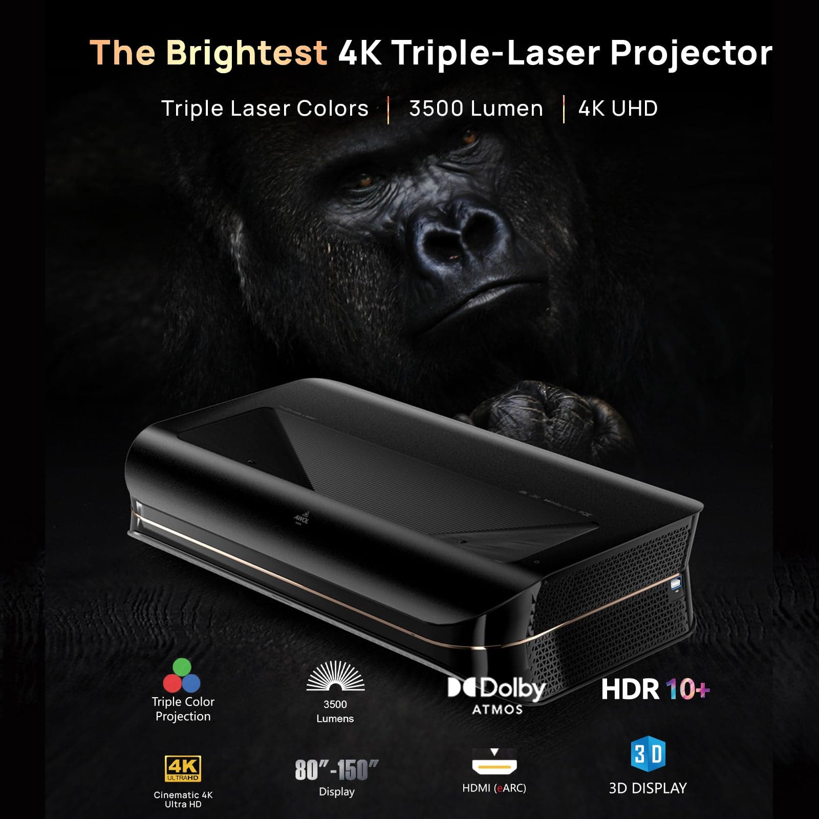 Awol vision ltv-3500 Pro 4K ultra courte focale Laser Vidéoprojecteur 3500 lumens