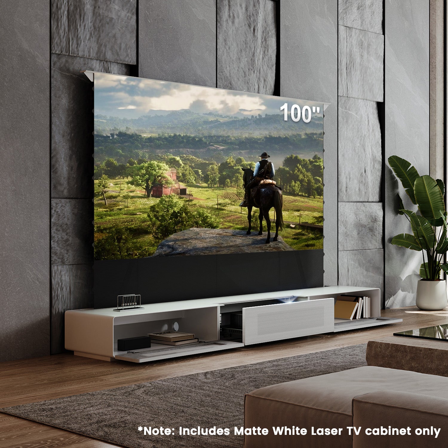 Shore 100inch Modern White Matte TV Stand for UST Projector