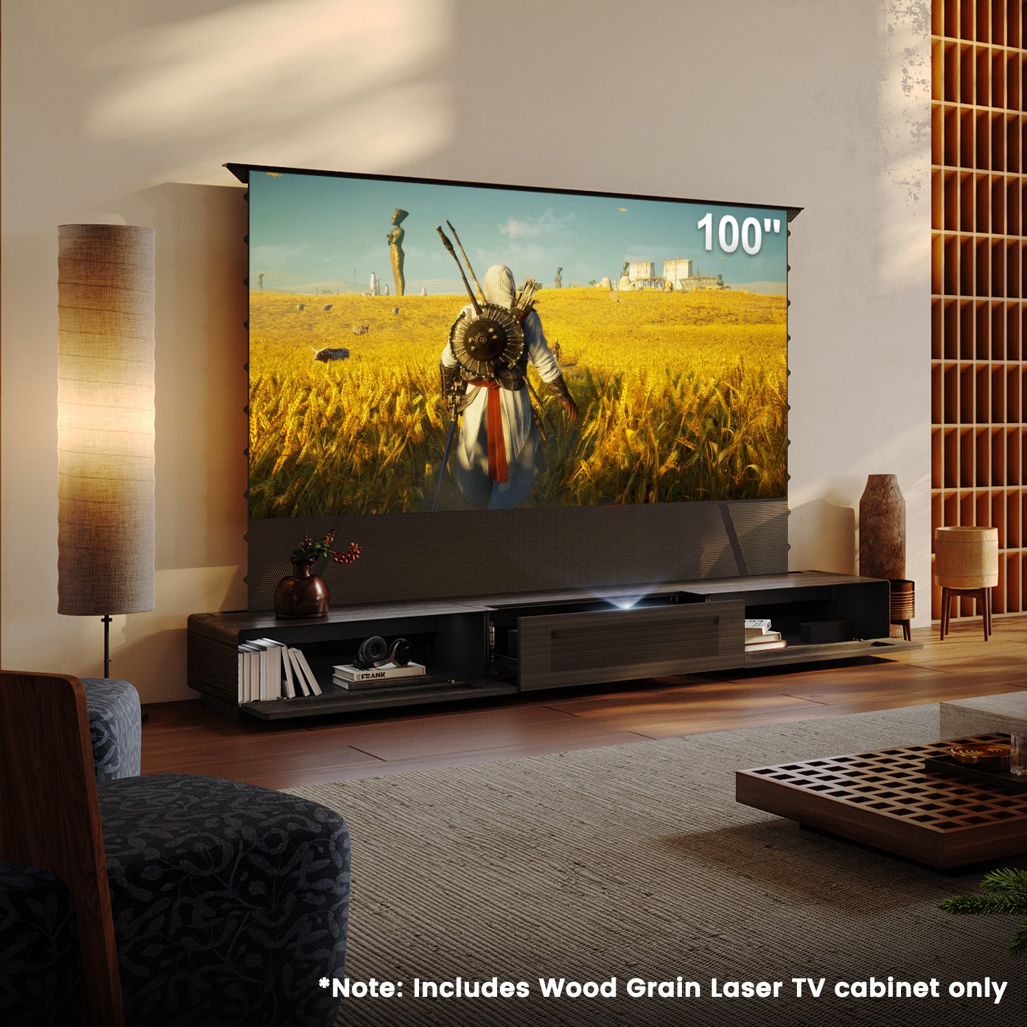 Shore Wood Grain TV Cabinet for Ultra Short Throw Projector (Pre-Assembled)