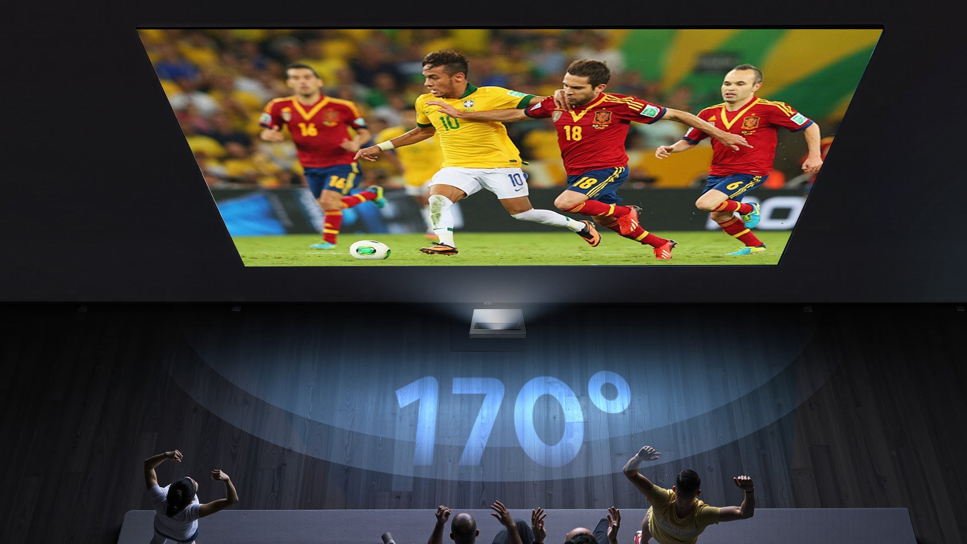 NP 132-inch UST ALR screen with 170° ultra-wide viewing angle for bright and vivid images from anywhere in the room.