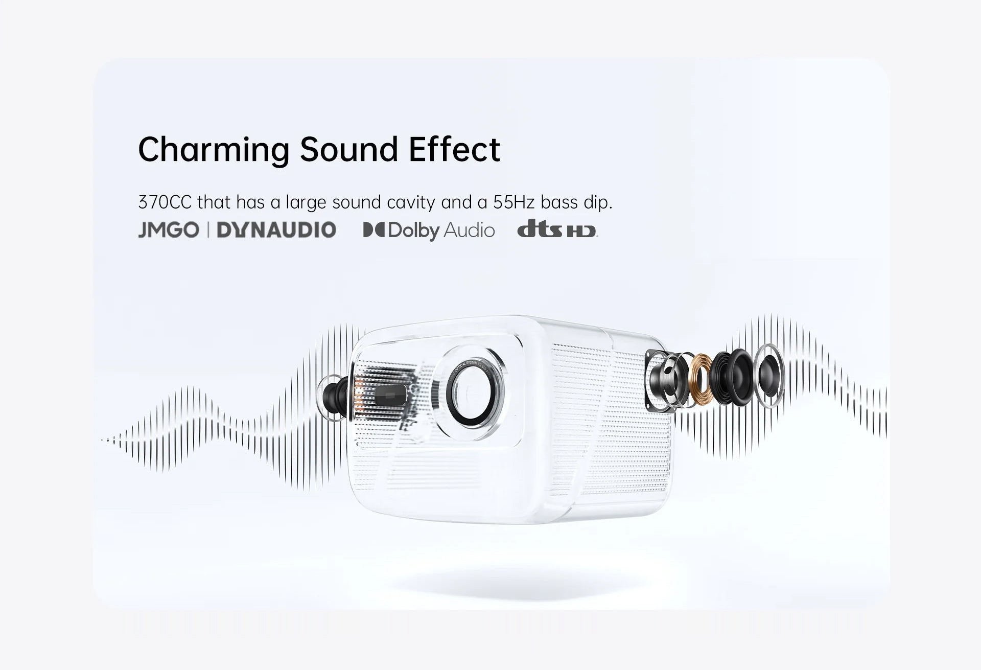 jmgo n1 Collaboration with Dynaudio, 370cc Sound Chamber, Captivating Bass at 55Hz, Resonating with Heart and Ears