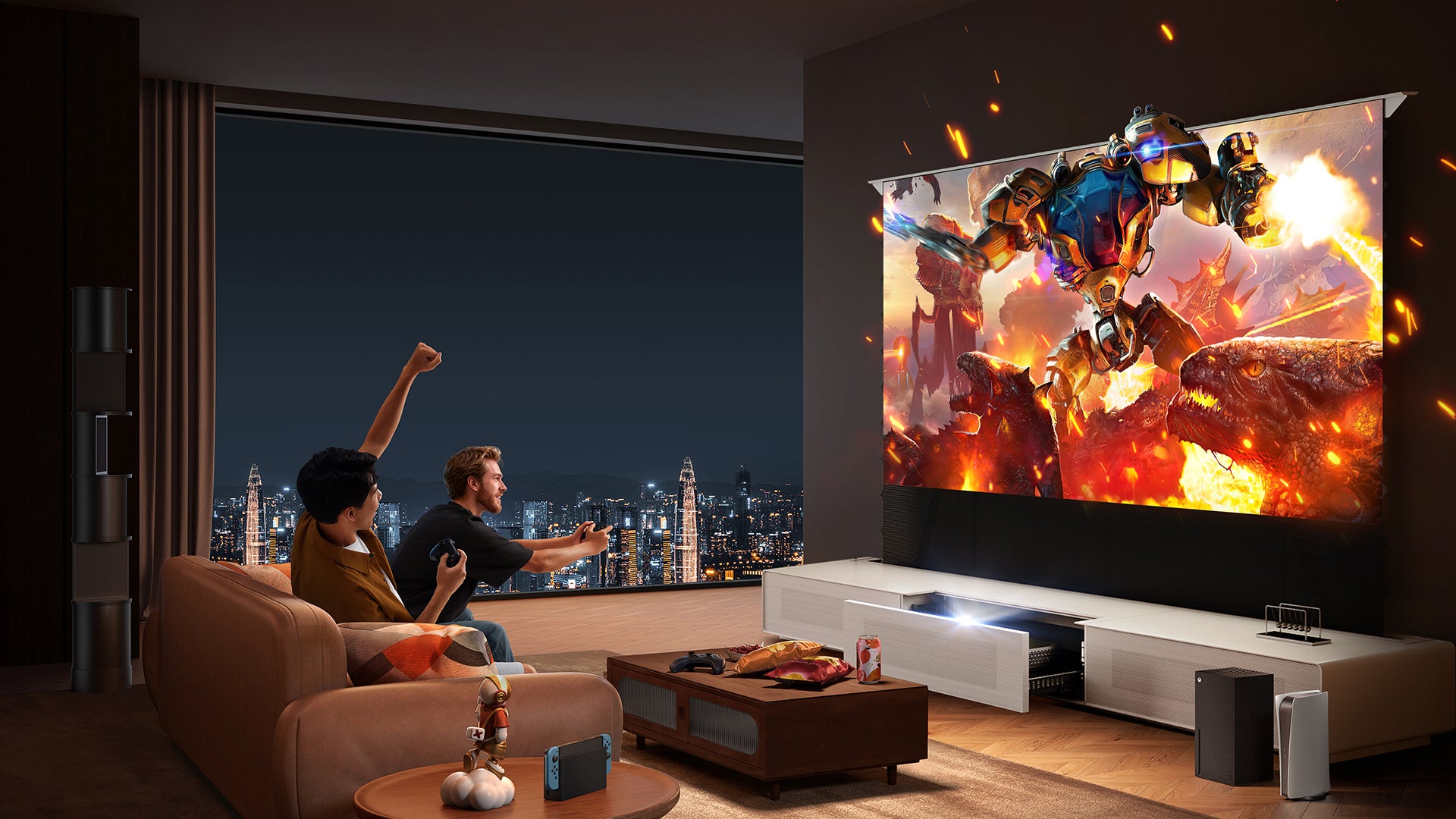 Experience true cinematic immersion with shore laser TV cabinet that makes you feel part of the action.