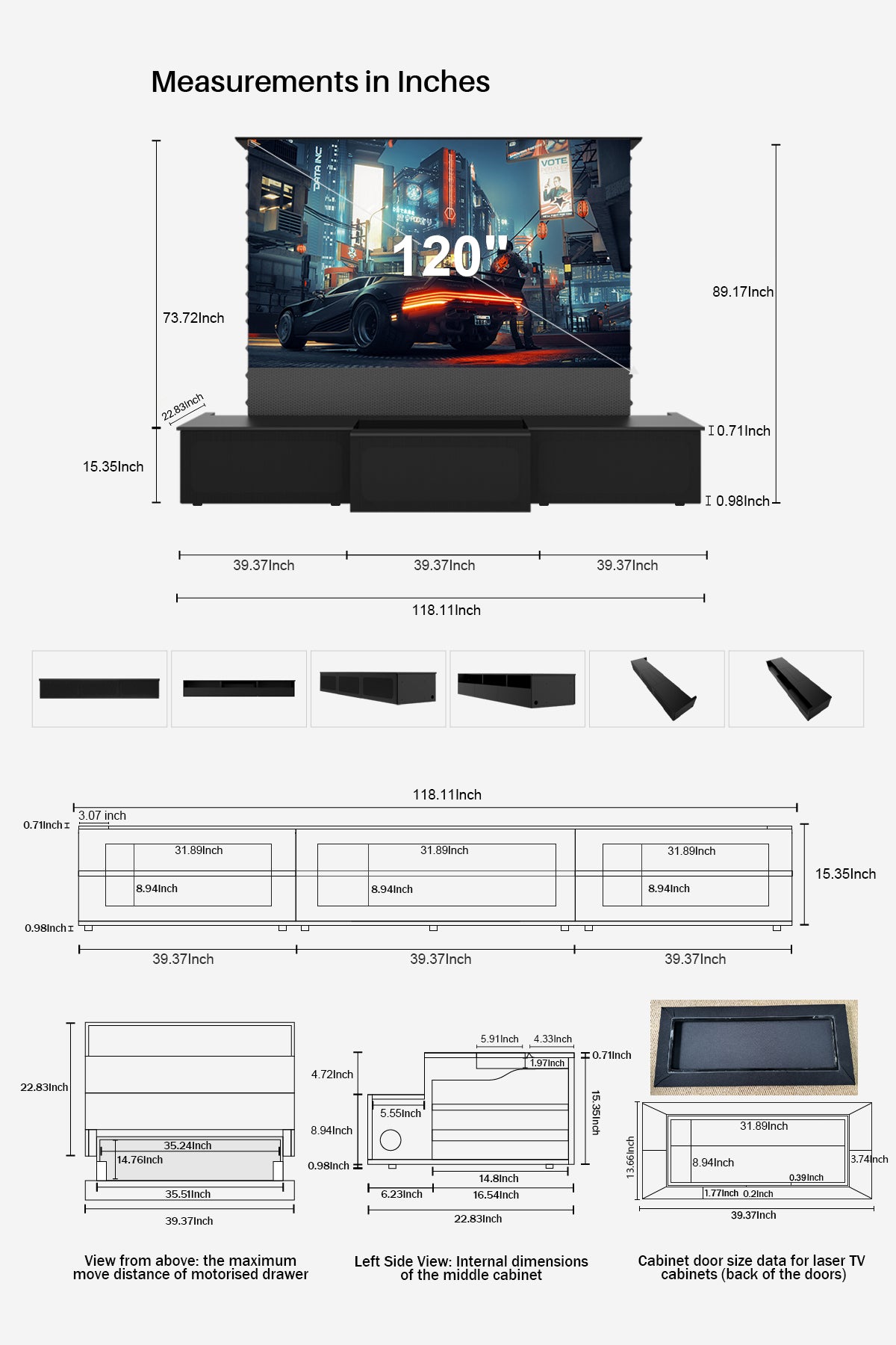 Shore Motorized Laser TV Cabinet: fits 120-inch laser TV screens.