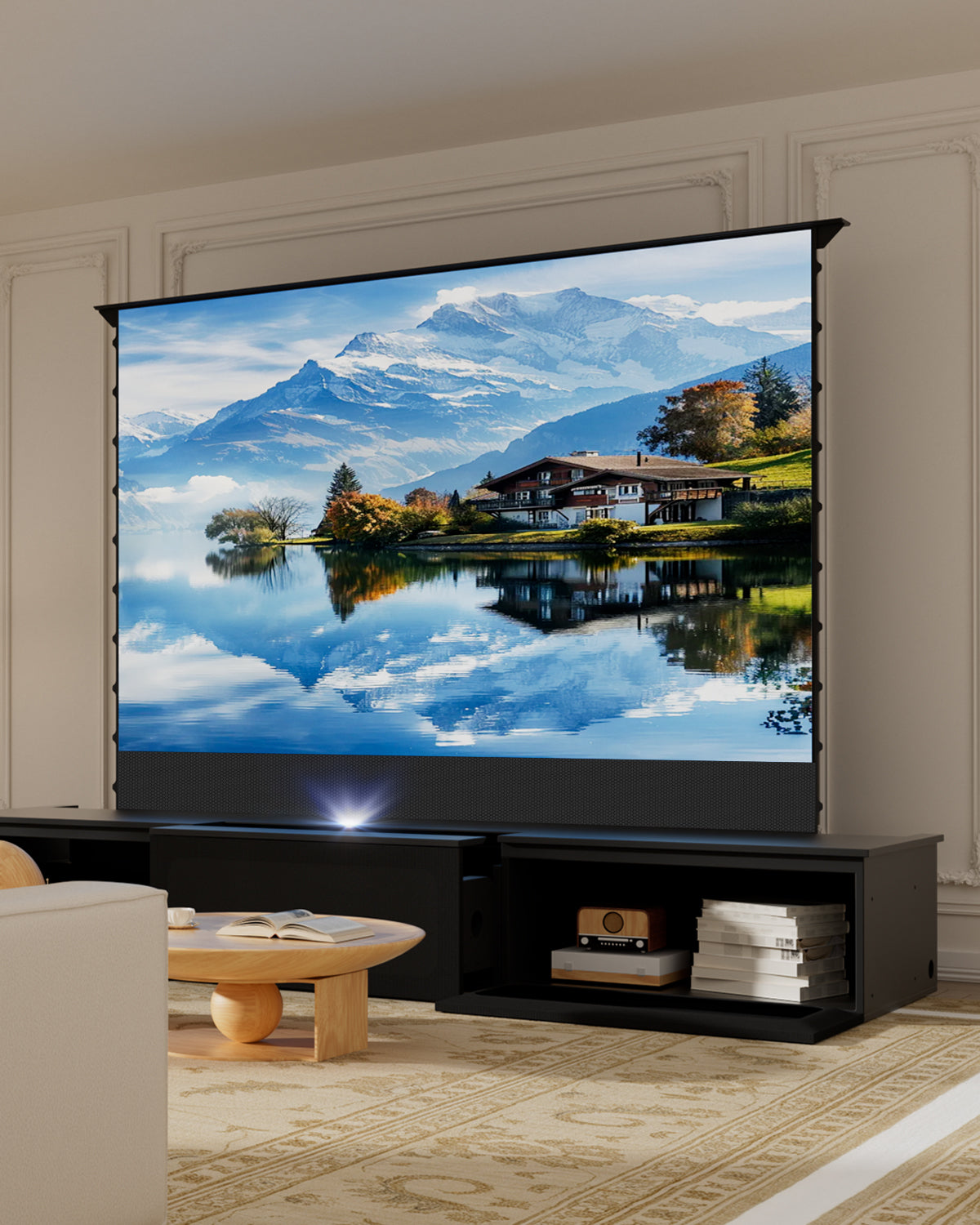 Smart Laser TV Cabinet with Silent Gliding Storage Drawer - Effortless Access for AV Equipment & Routers in Spacious Organized Interior