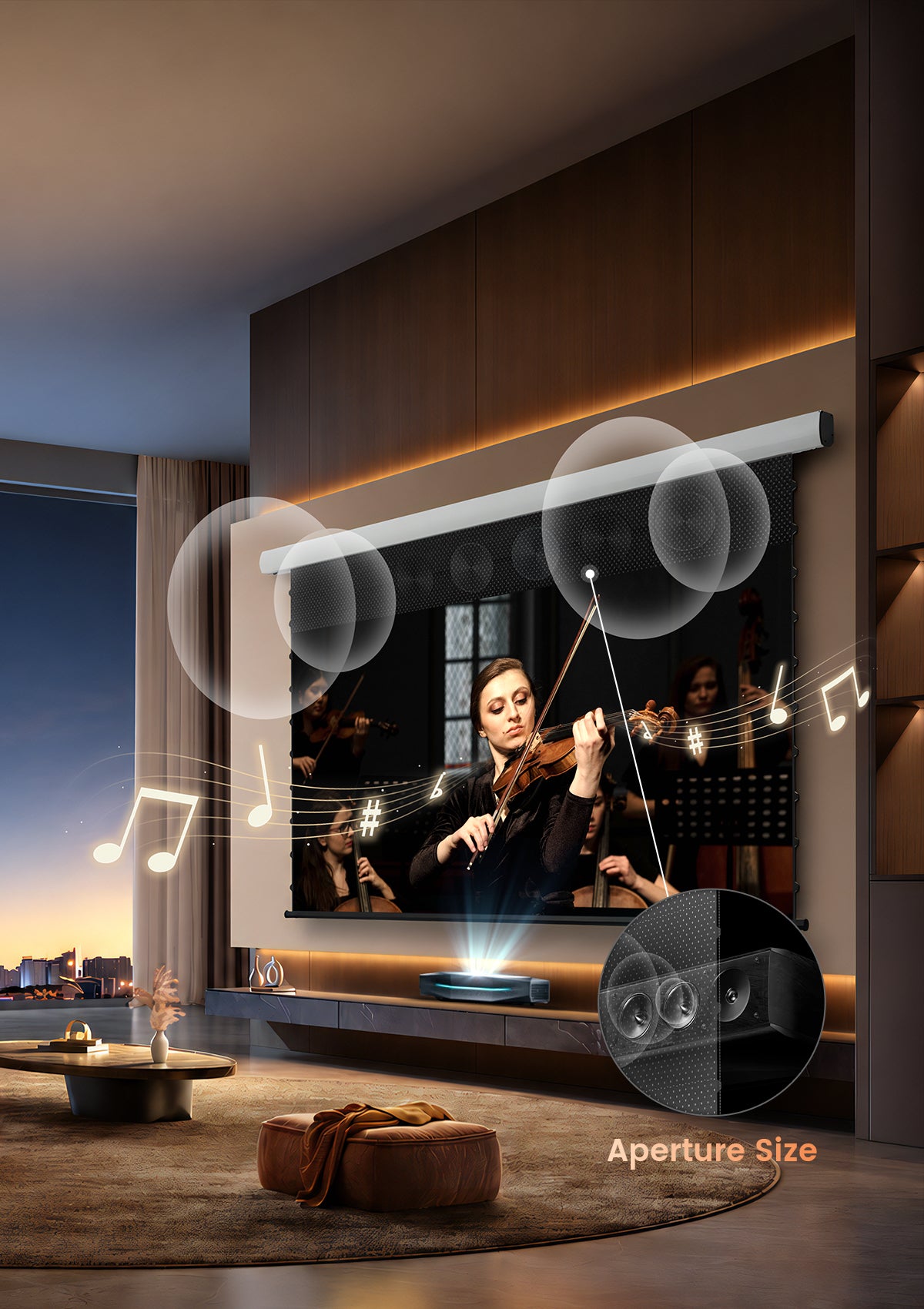 Acoustically Transparent Motorized Drop Down Projector Screen by NothingProjector with 0.4mm Micro-Perforation for 3D Sound