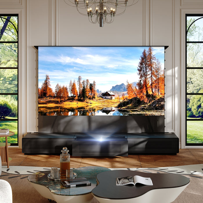 Shore TV Lowboard mit Holzmaserung für Ultrakurzdistanz Beamer (Vormontiert)