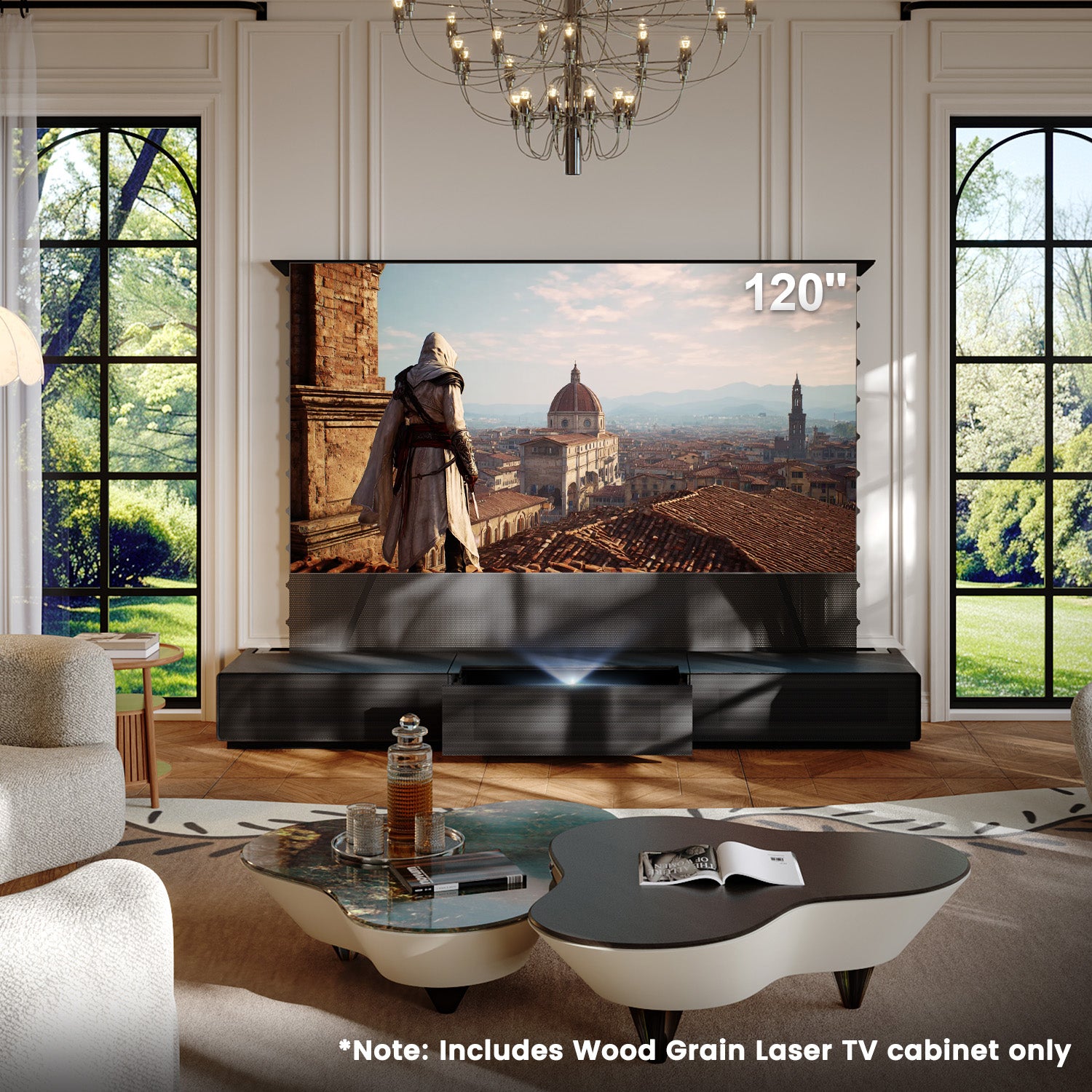 Shore Meuble TV à motif bois pour projecteur à ultra courte focale (préassemblé)