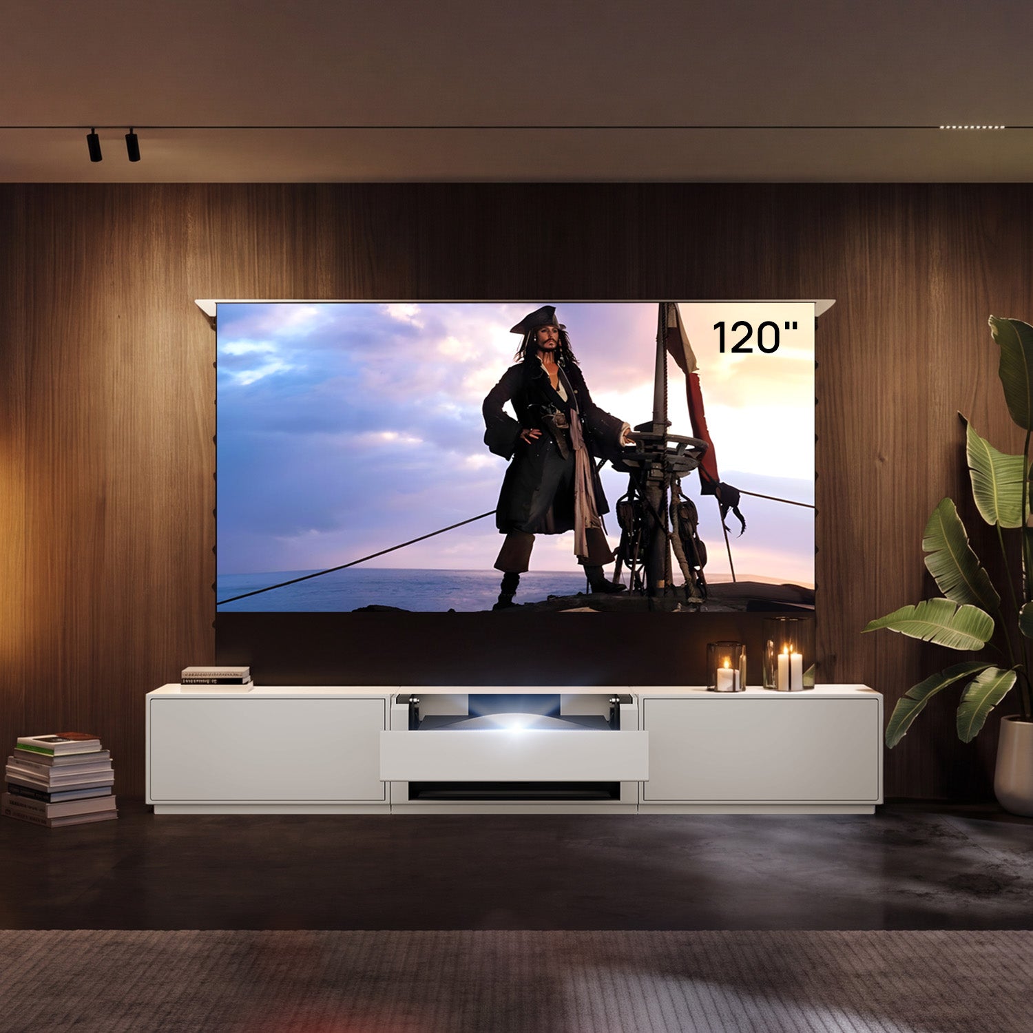 Shore Mattes Smart Laser TV Lowboard mit Klappdesign für Ultrakurzdistanz-Beamer (Vormontiert)