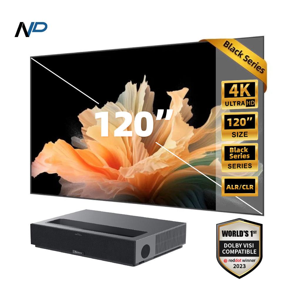 Formovie Laser de théâtre Vidéoprojecteur 4K Ultra Courte Focale + 120pouce Black Series alr écran Paquet