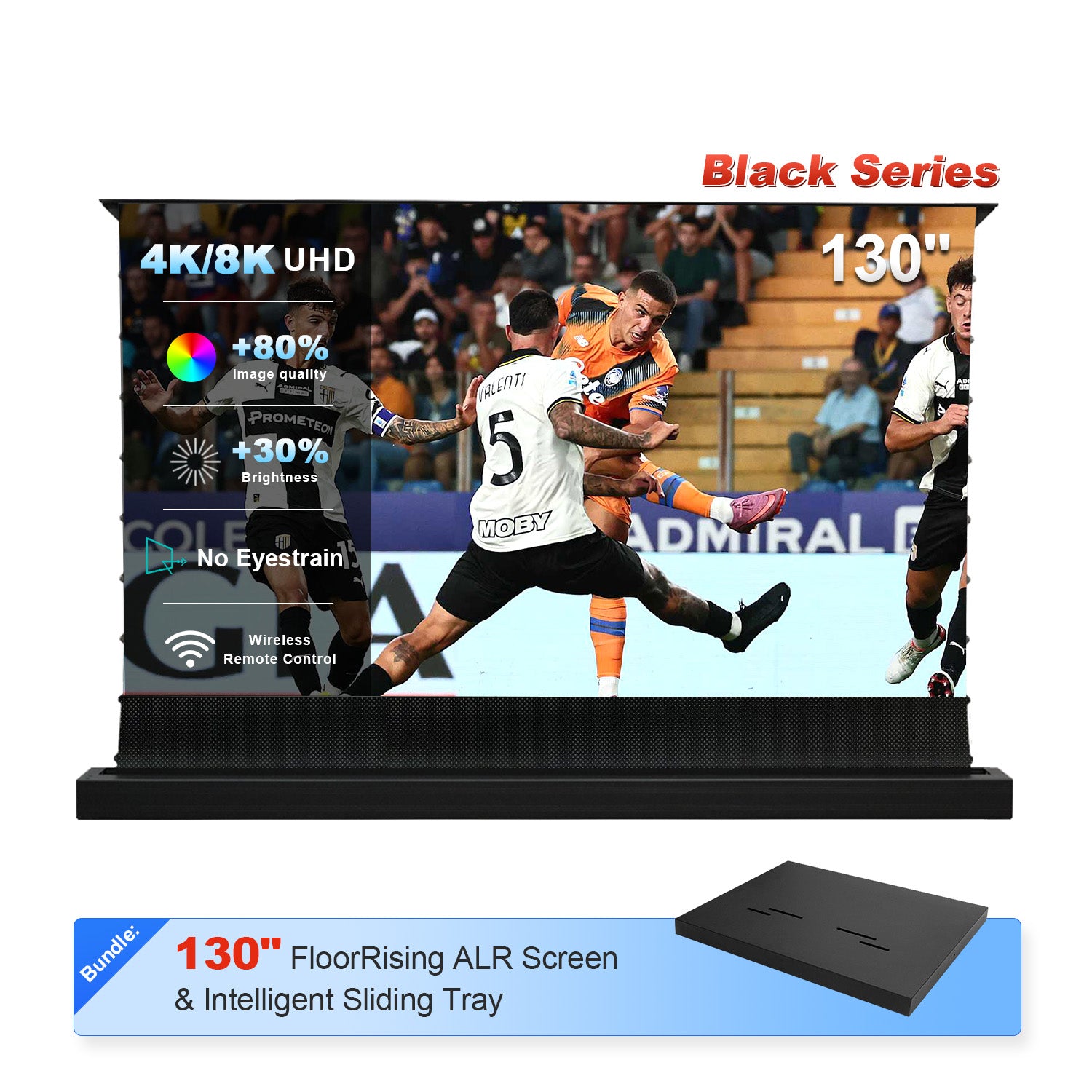 84"-130" NP Black Series ALR Motorized Floor Rising Screen + Intelligent Sliding Tray (Bundle)