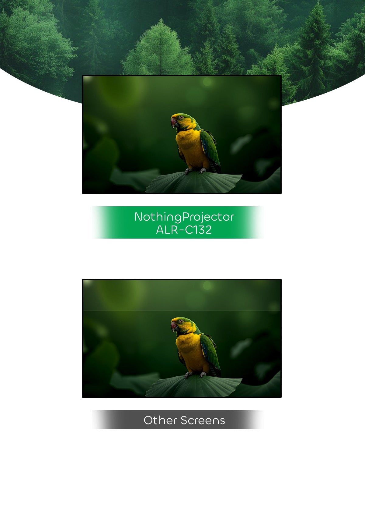 Nothingprojector 132" seamless ALR UST screen delivers brighter, uninterrupted visuals compared to standard screens.