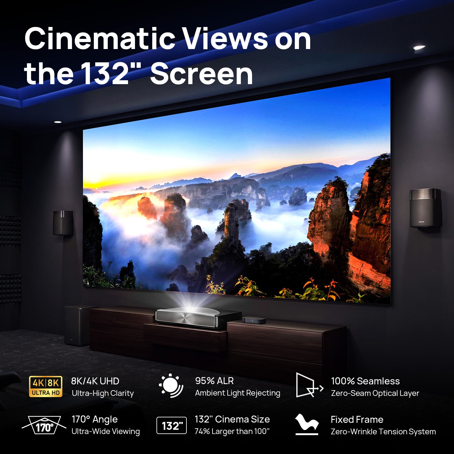 132 Inch NothingProjector Seamless Lenticular 4K UST 95% ALR Projector Screen