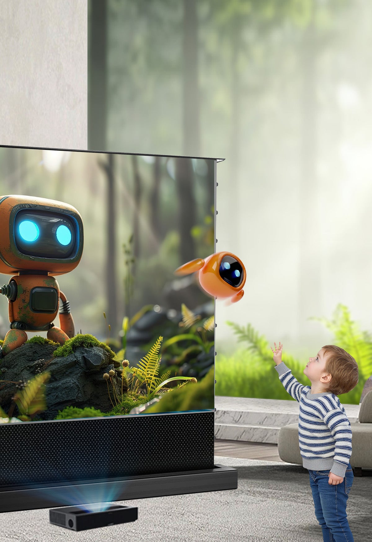 NP Black Series UST Floor Rising Screen with diffuse reflection technology for reduced eye strain during extended viewing