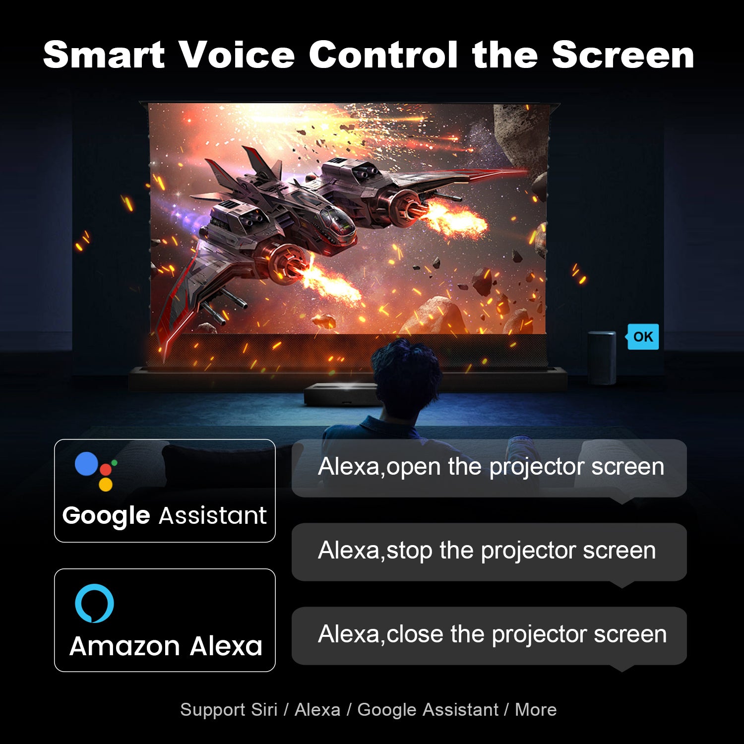 Smart Voice Control NothingProjector Floor Rising Screen Compatible with Amazon Alexa and Google Assistant