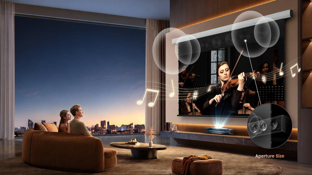 Acoustically Transparent Motorized Drop Down Projector Screen by NothingProjector with 0.4mm Micro-Perforation for 3D Sound