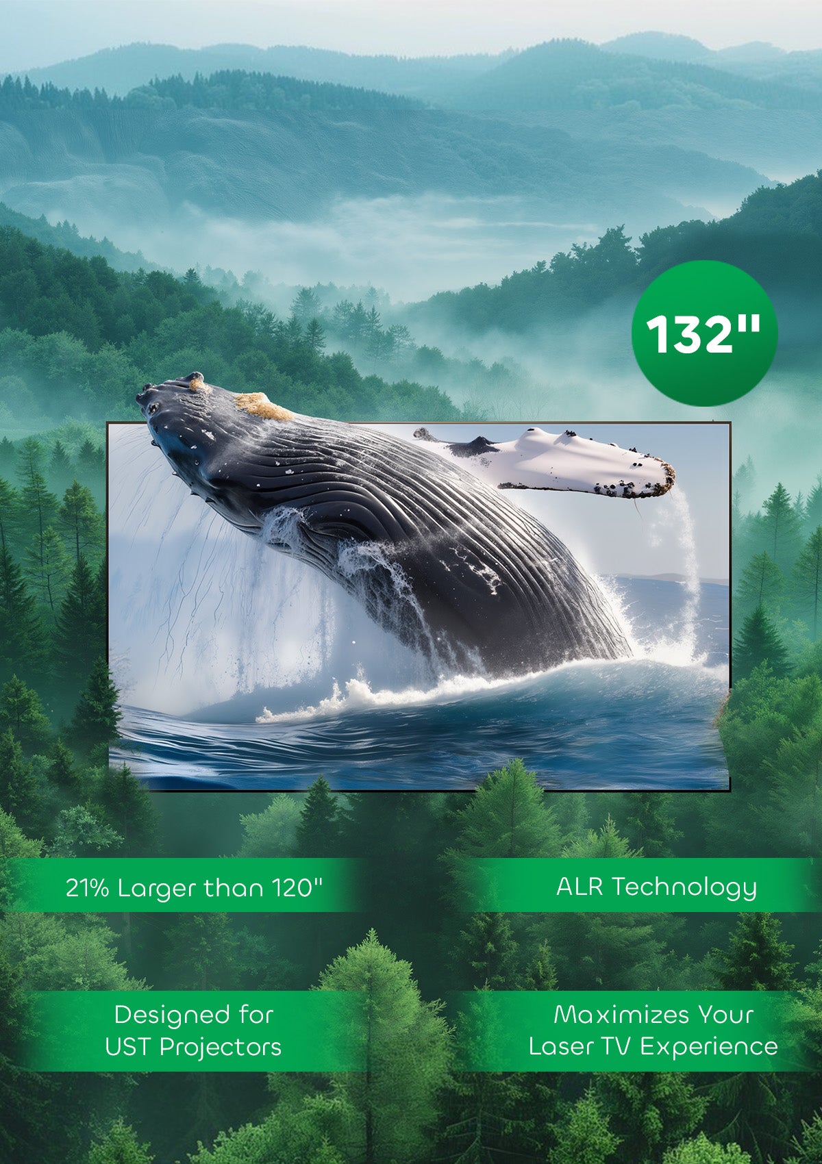 NP 132" ALR UST Screen brings your living room to life with breathtaking cinema visuals.