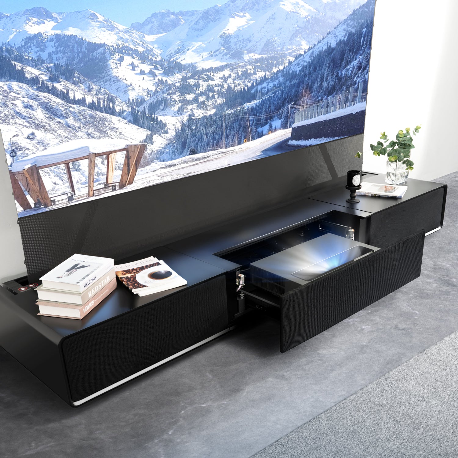 Shore Wood Grain TV Cabinet for Ultra Short Throw Projector (Pre-Assembled)