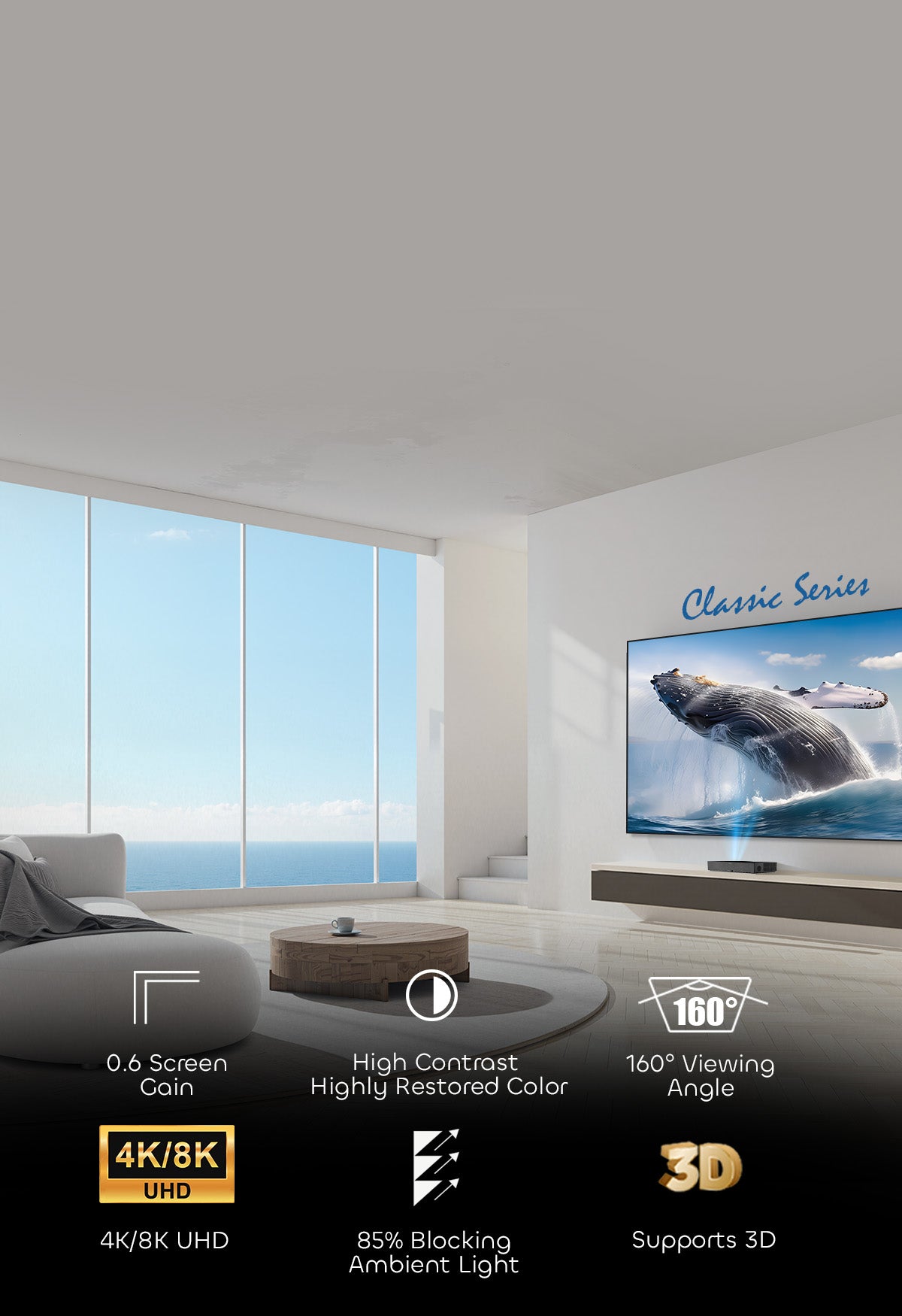 NP Classic PET Crystal ALR Screen - 95% Ambient Light Rejection & Ultra-Slim Bezel for Bright Room Cinema Nights