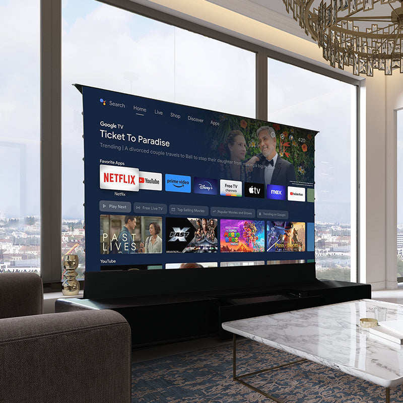 Laser TV Cabinet UST Projector Bundle Google TV Streaming Compatibility for Living Room Cinema