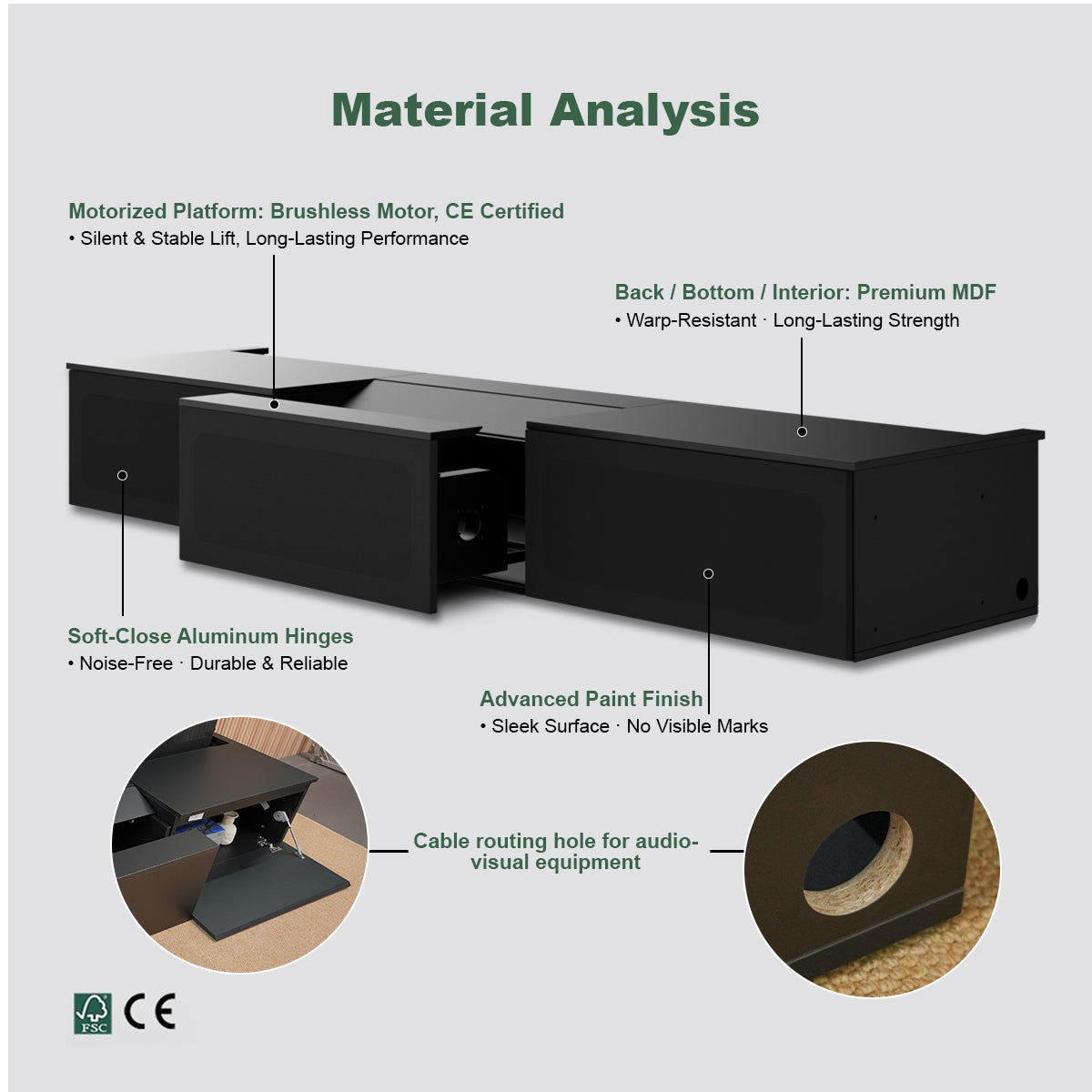Shore Meuble TV Laser Motorisé Noir à Montage Plat (100")