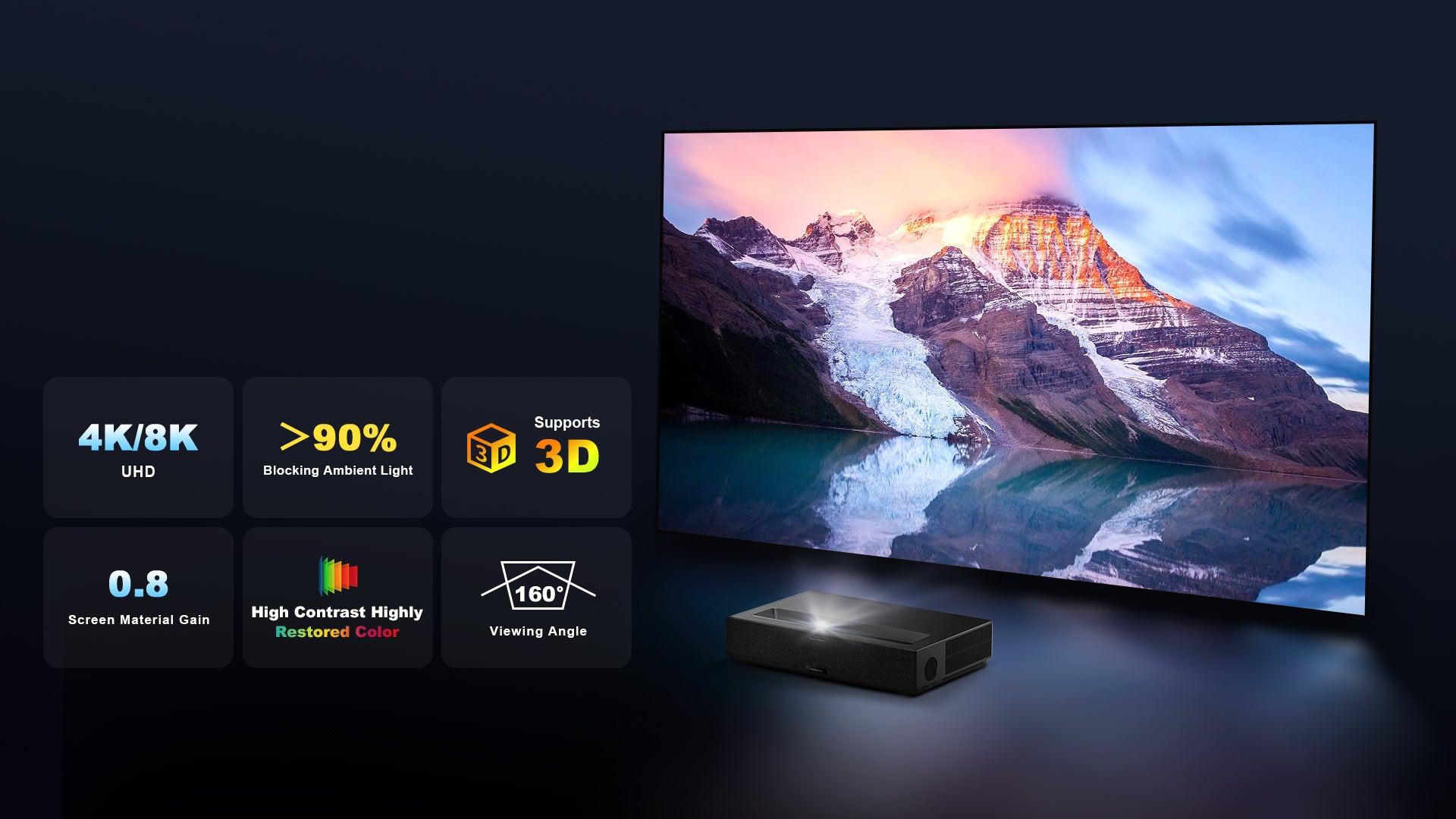 Best ALR/CLR pet crystal fixed frame screen for ultra short throw projector