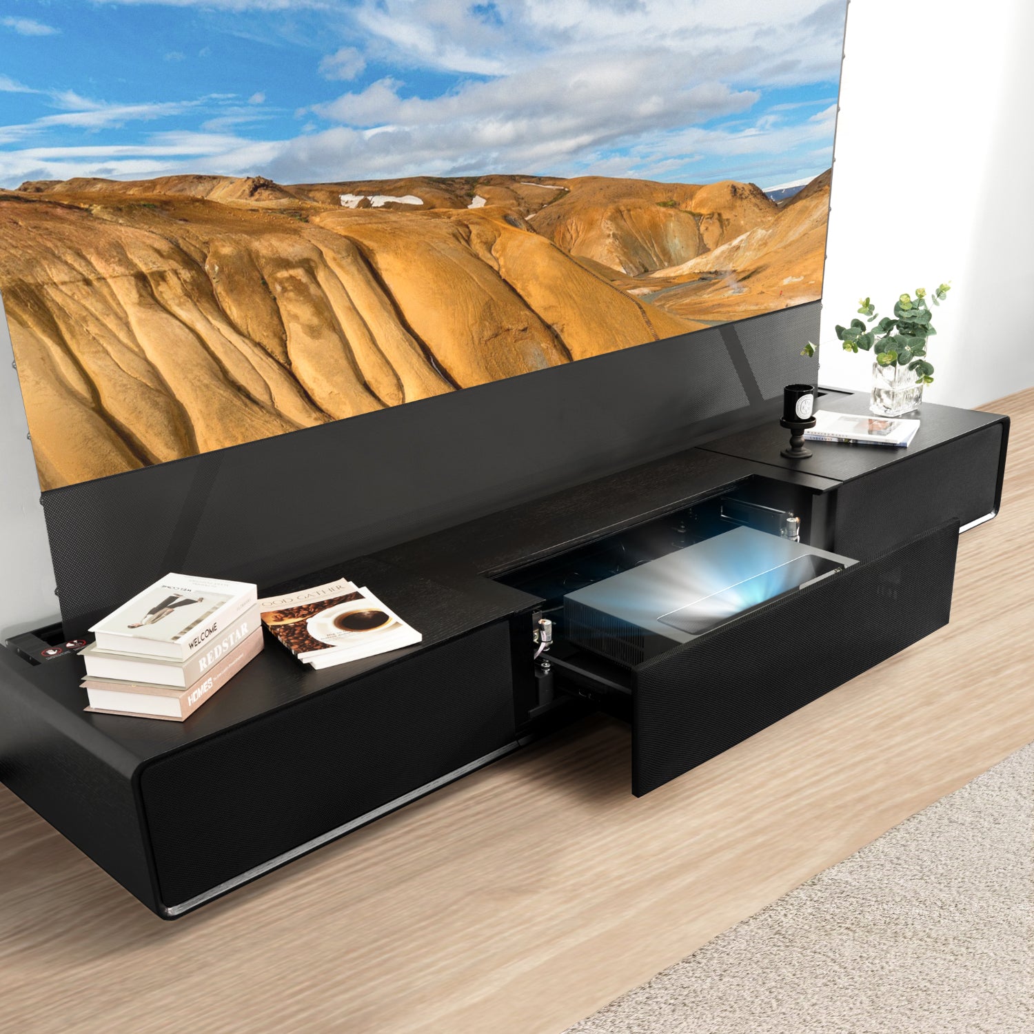 Shore Wood Grain laser TV cabinet for modern living style