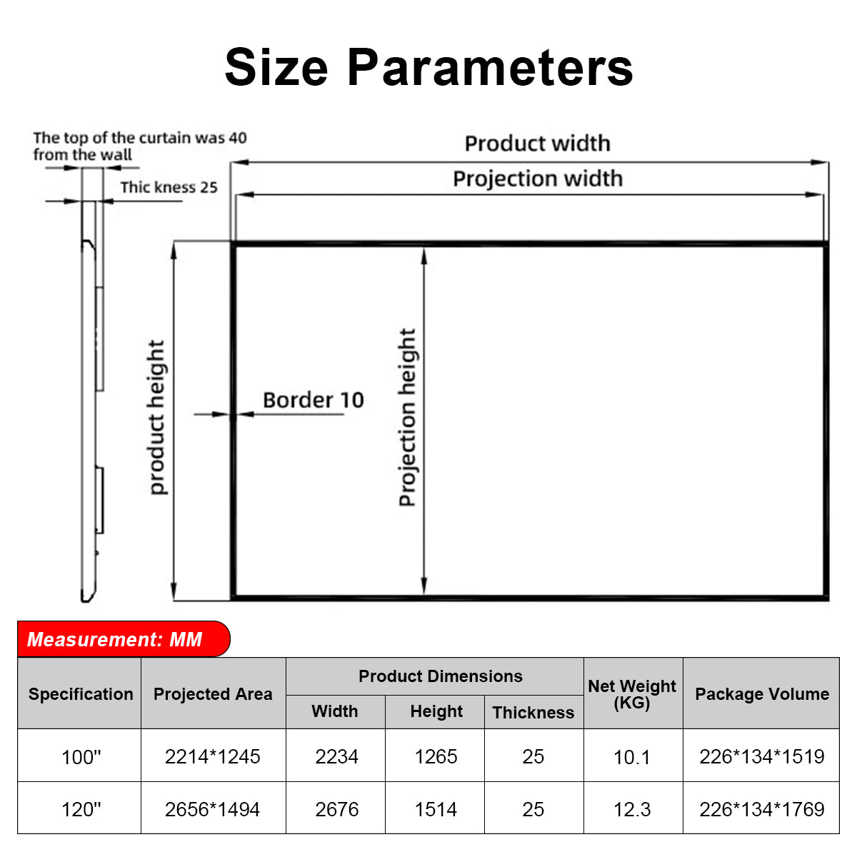 120'' NothingProjector UST ALR Screen: Projection Distance & Height Specs (MM)