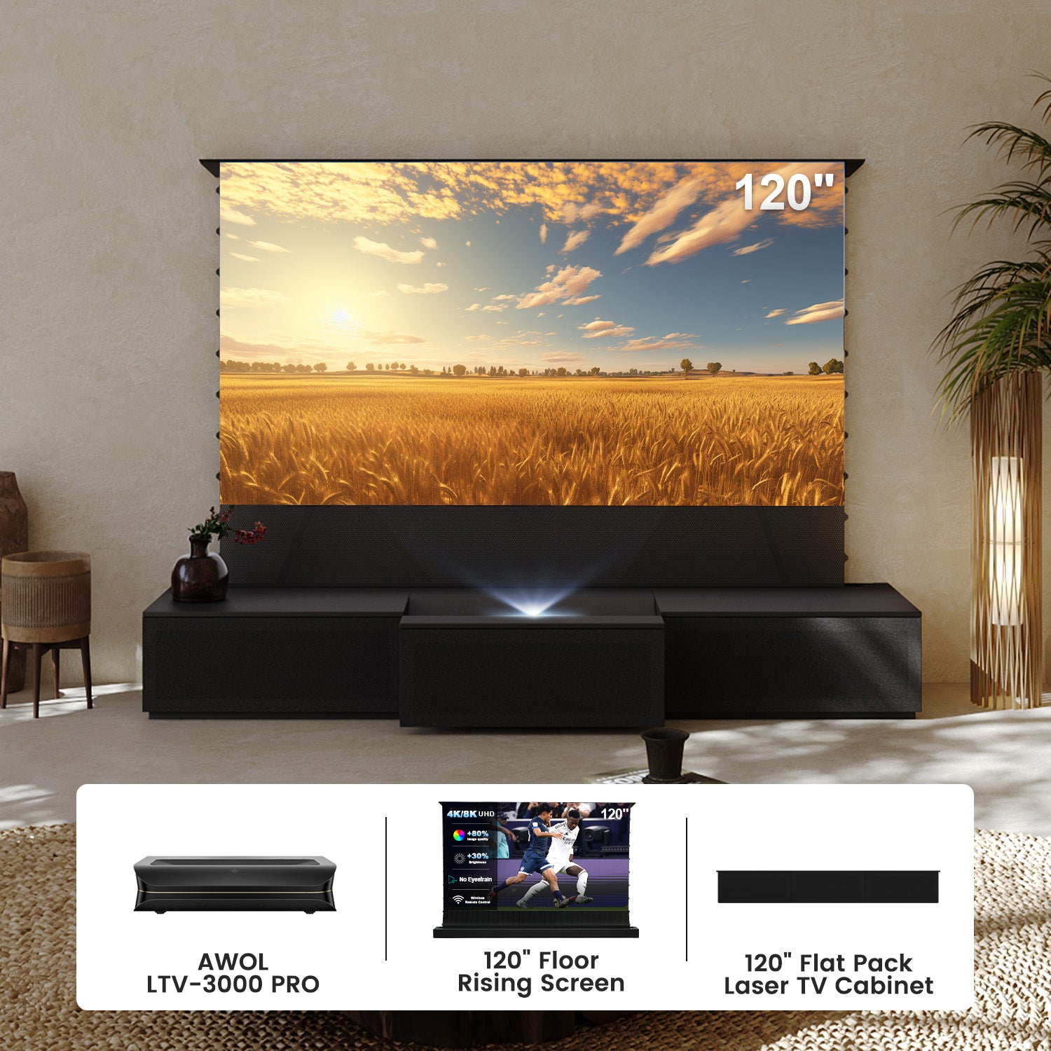 (Bundle) Awol Vision Ltv-3000/3500 Pro + motorizzato ALR Schermata + laser TV Mobiletto