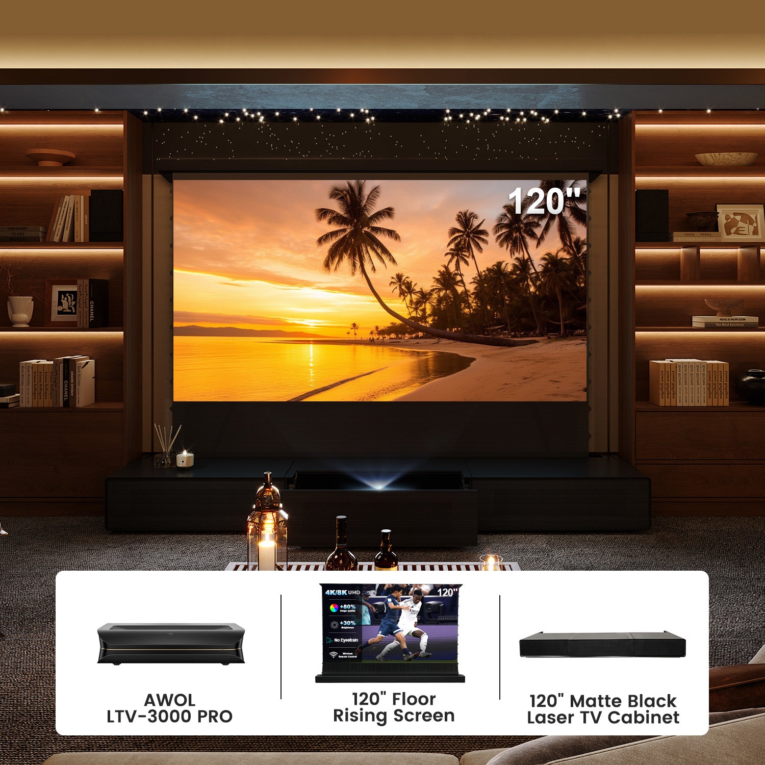 (Bundle) Awol Vision Ltv-3000/3500 Pro + motorizzato ALR Schermata + laser TV Mobiletto