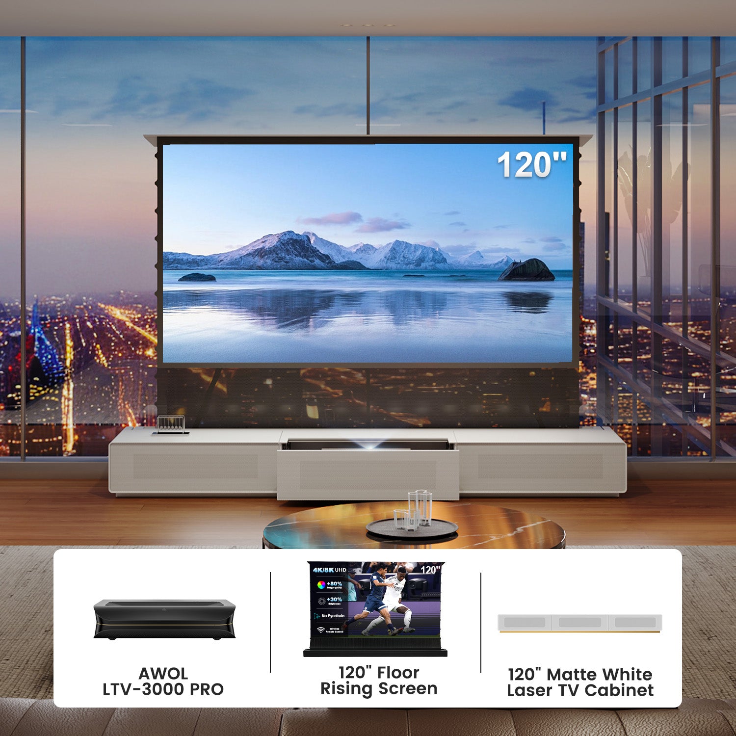 (Bundle) Awol Vision Ltv-3000/3500 Pro + motorizzato ALR Schermata + laser TV Mobiletto