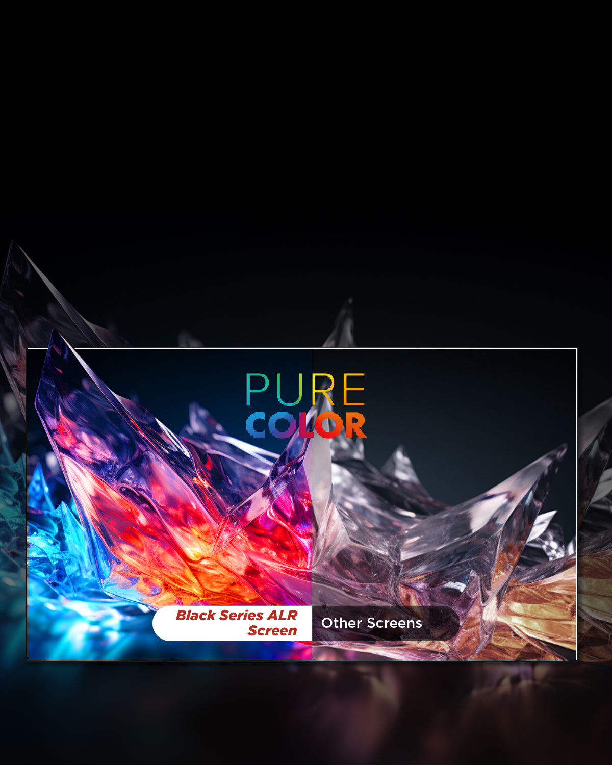 Side-by-side color comparison: Black Series ALR Screen demonstrating true-to-life color reproduction without shifts