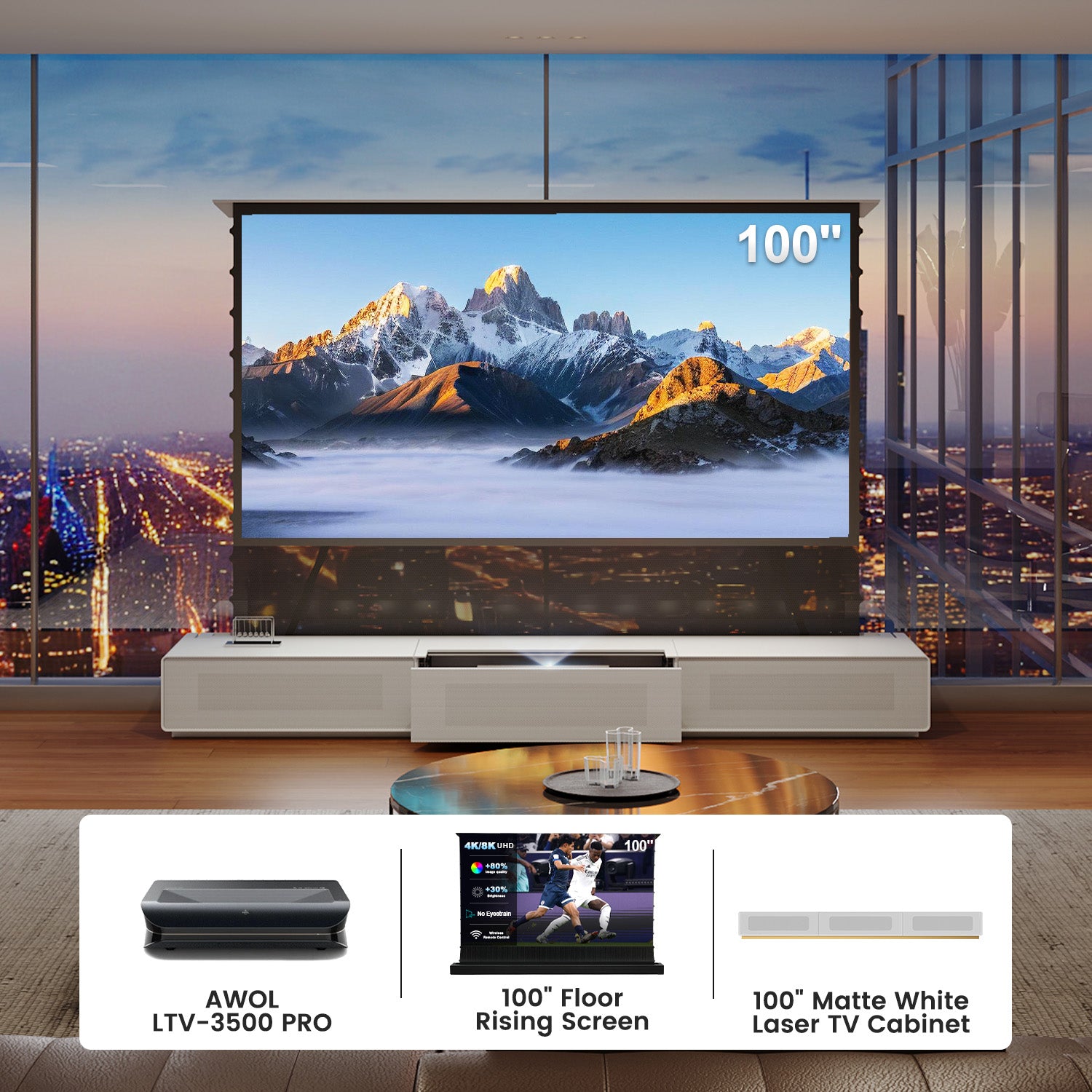 (Bundle) Awol Vision Ltv-3000/3500 Pro + motorizzato ALR Schermata + laser TV Mobiletto