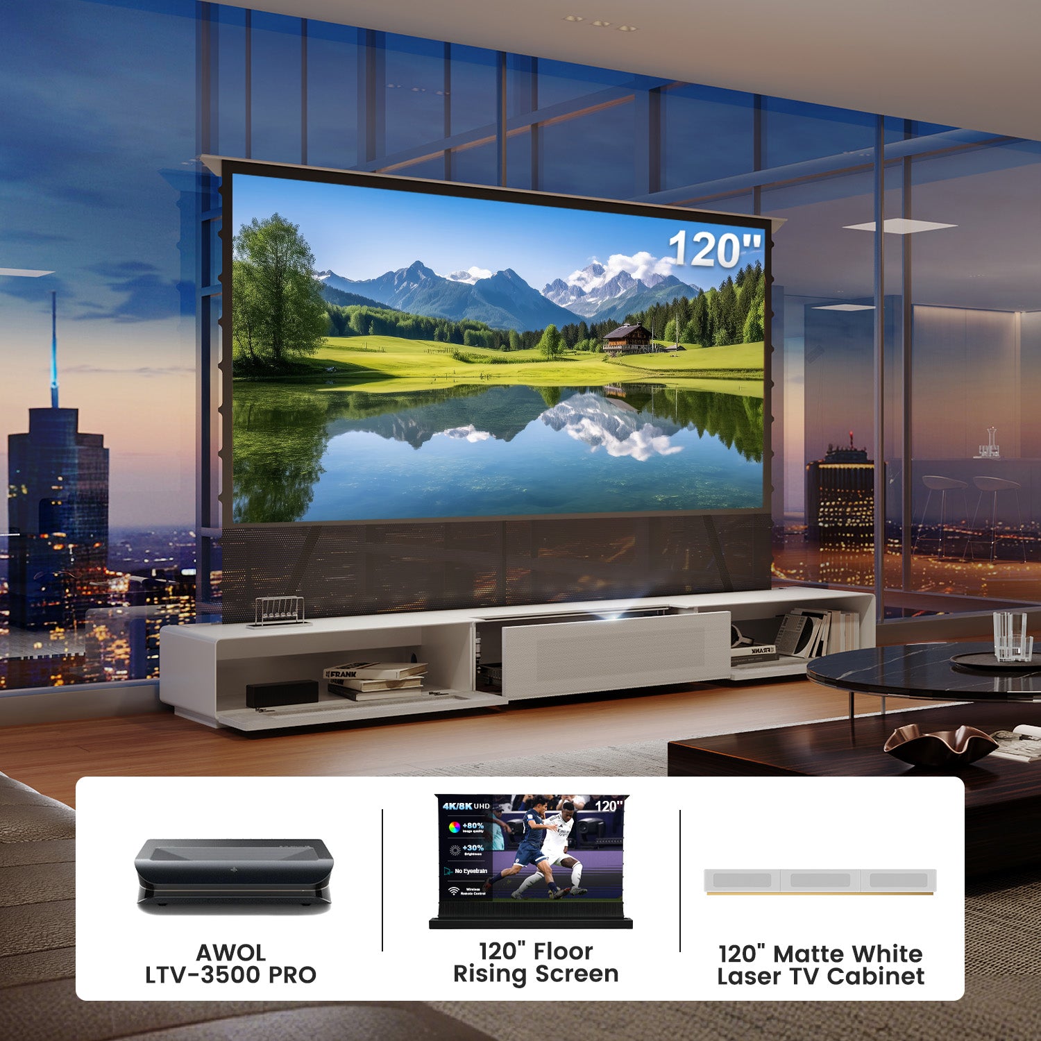 (Bundle) Awol Vision Ltv-3000/3500 Pro + motorizzato ALR Schermata + laser TV Mobiletto