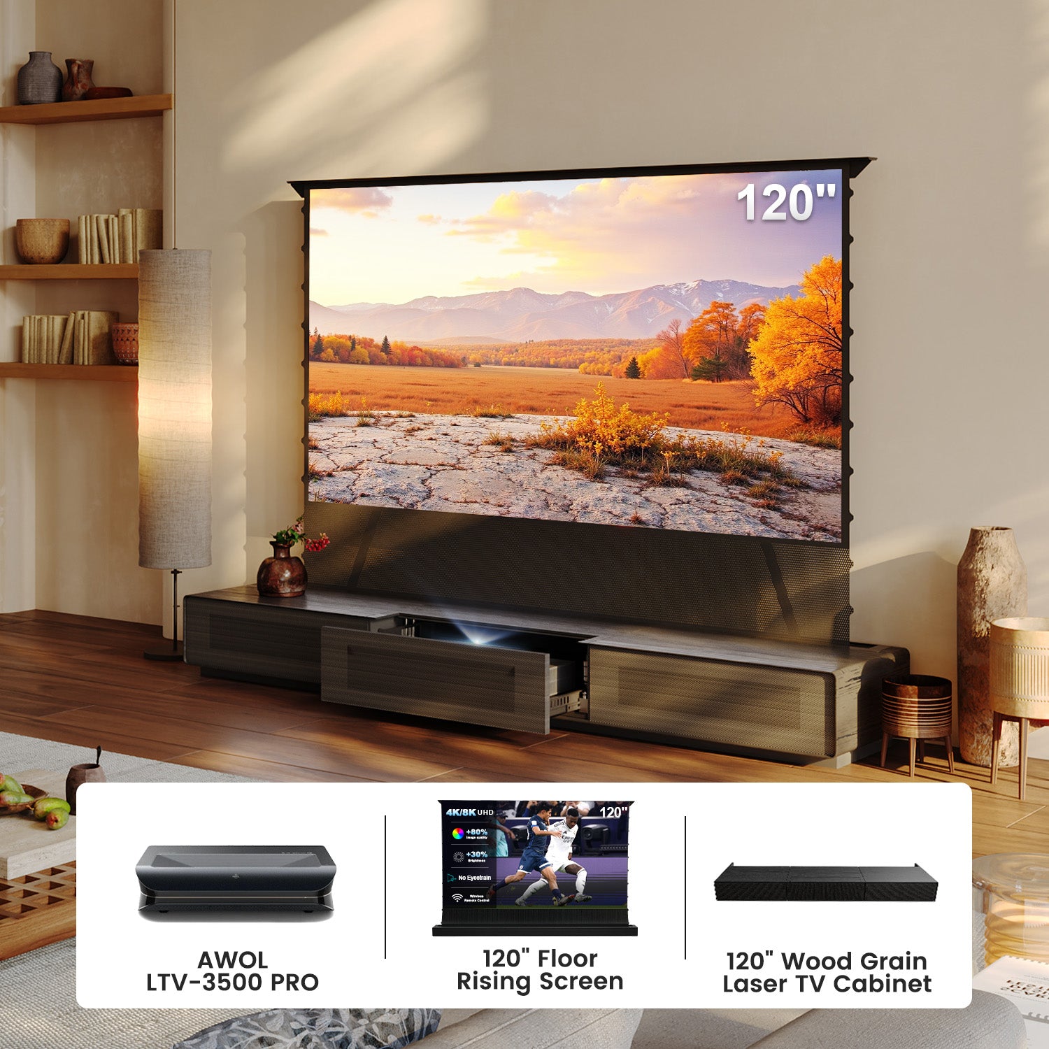 (Bundle) Awol Vision Ltv-3000/3500 Pro + motorizzato ALR Schermata + laser TV Mobiletto