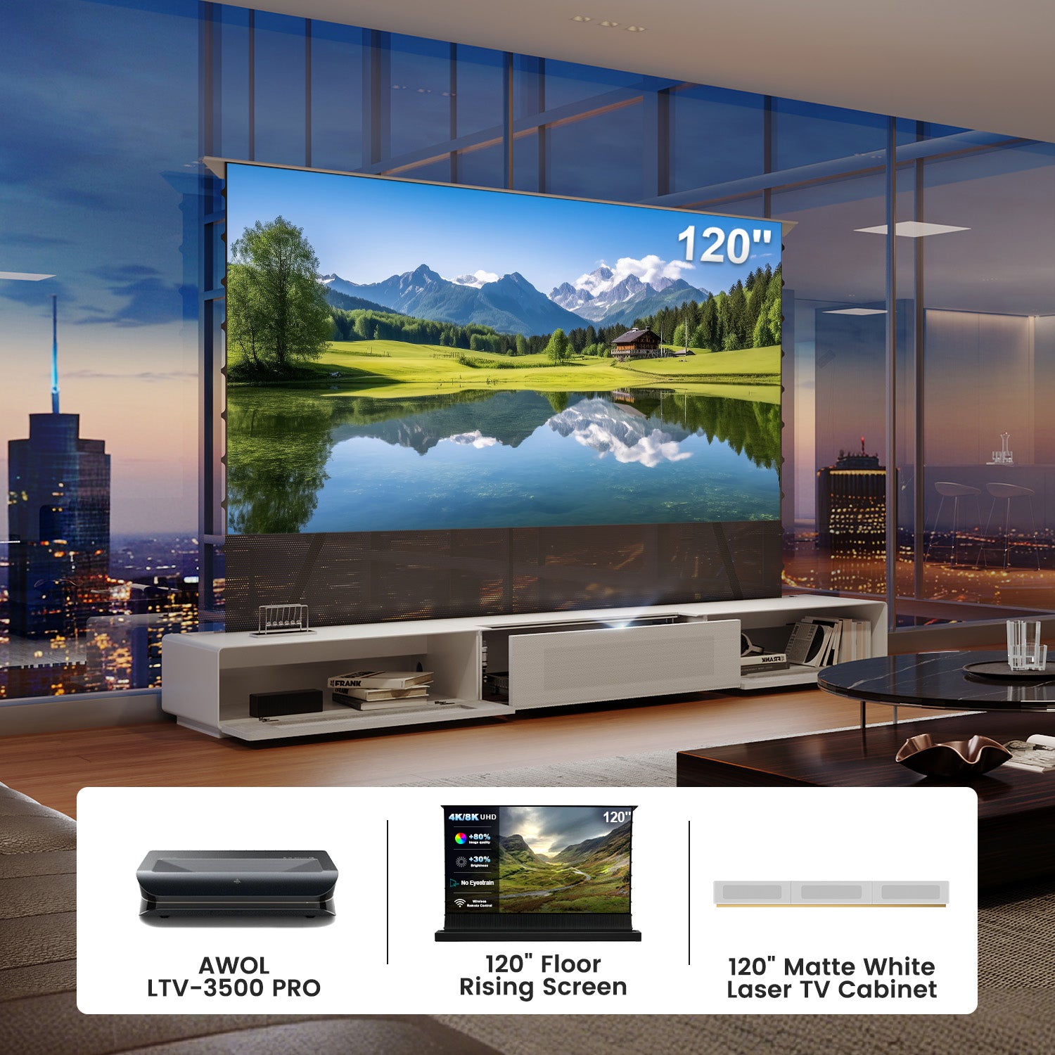 (Bundle) AWOL VISION LTV-3000/3500 PRO + Black Series Motorized ALR Screen + Laser TV Cabinet
