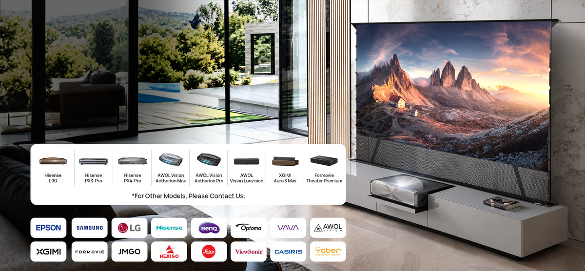 NothingProjector gray UST projector cabinet with an open middle compartment for ultra short throw projectors