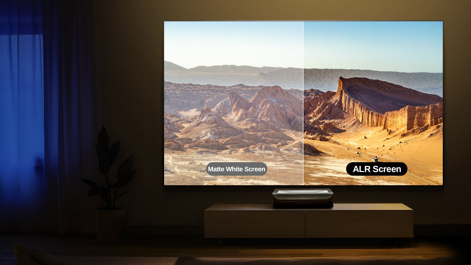 NothingProjector 132-inch UST ALR screen with 0.6 dB peak gain, designed for ultra-short throw projectors with uniform brightness and strong ambient light rejection.