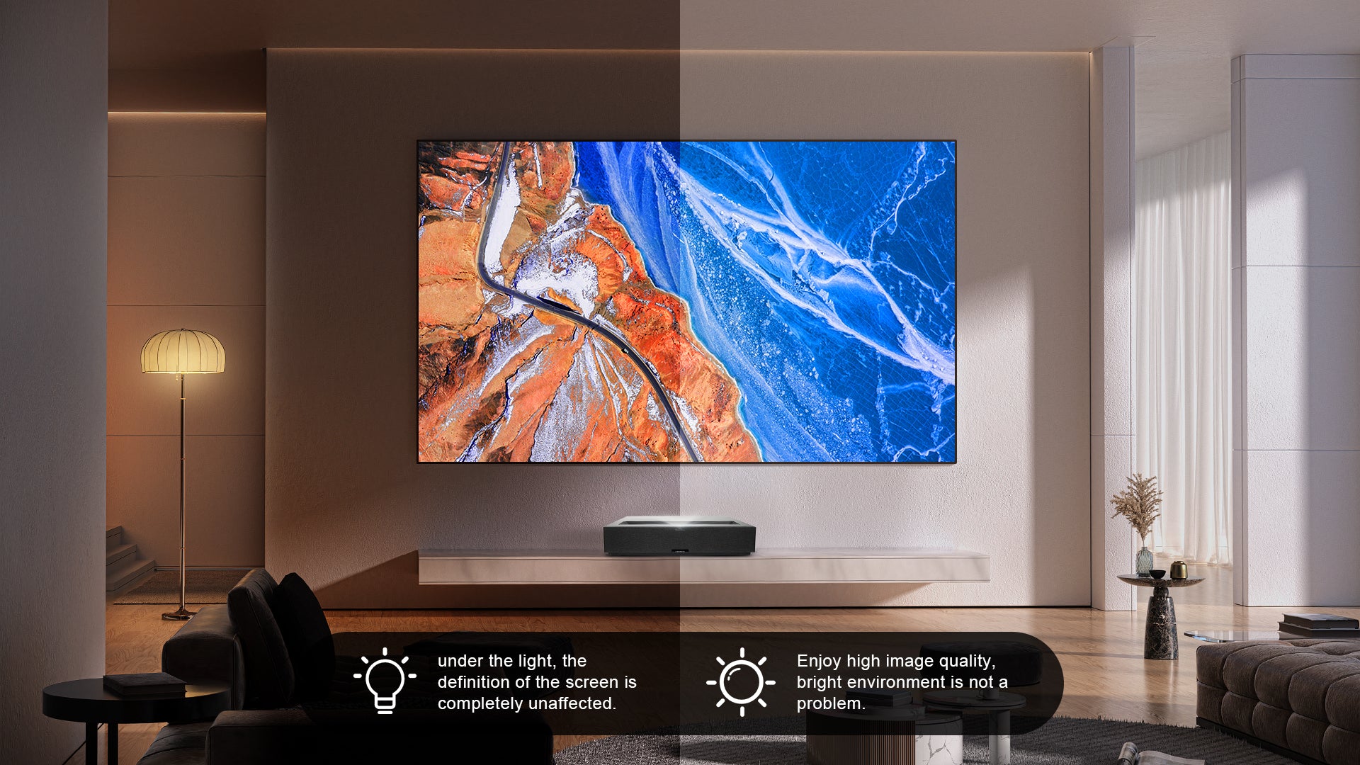 NP Classic PET Crystal ALR Screen ensures vivid daylight viewing for BenQ V5000i UST projectors without darkening rooms