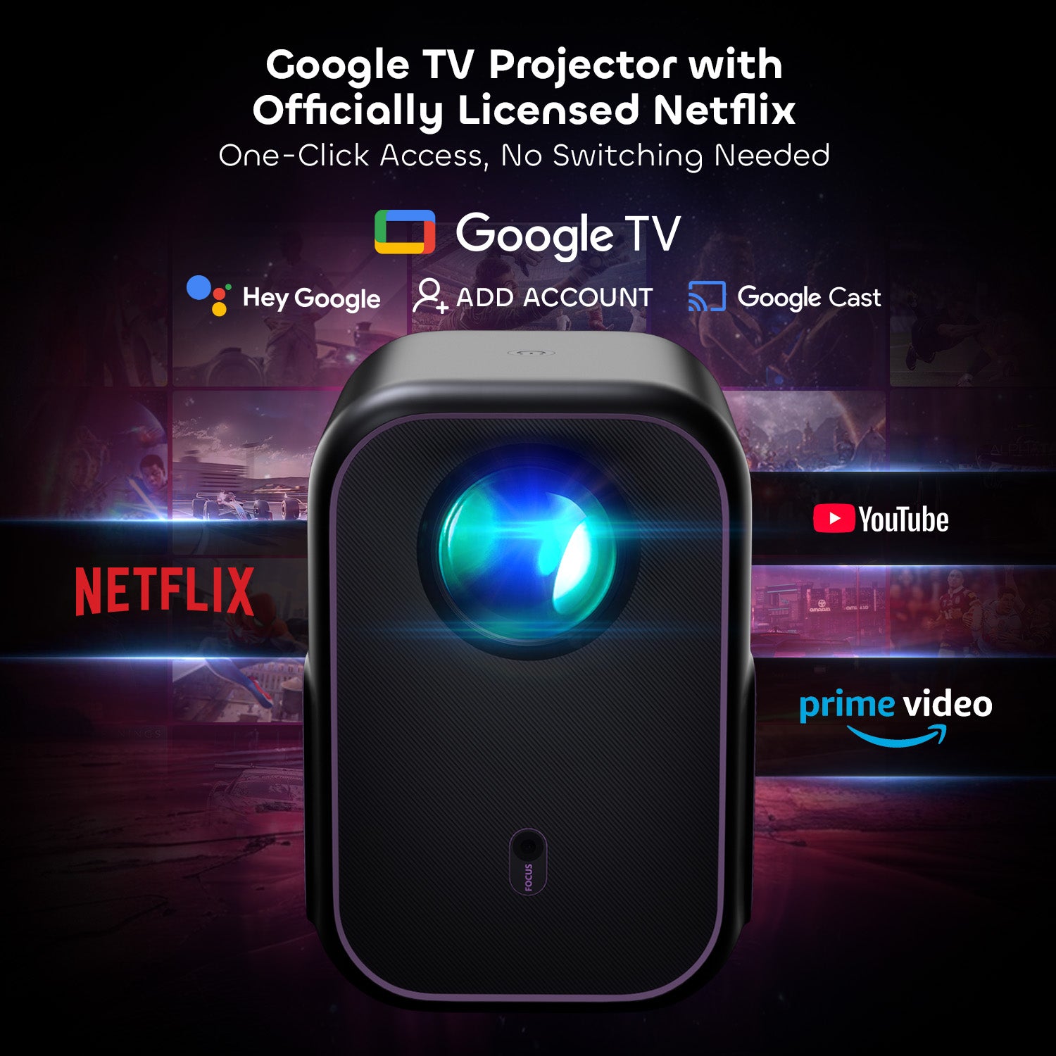 NothingProjector Une LED intelligente 1080p Vidéoprojecteur avec Google TV et Netflix