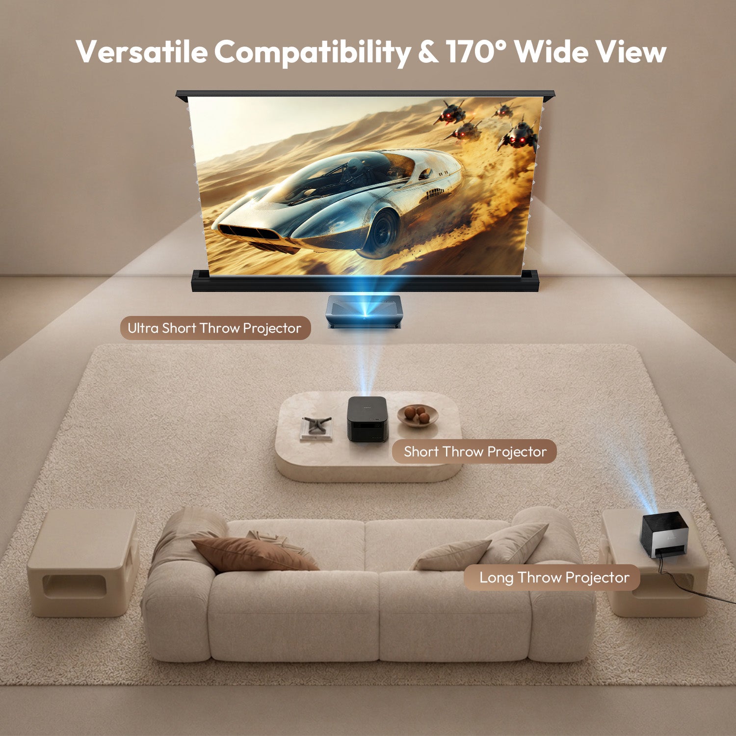 100''-120'' NothingProjector Blanco mate motorizado Pantalla de suelo motorizada