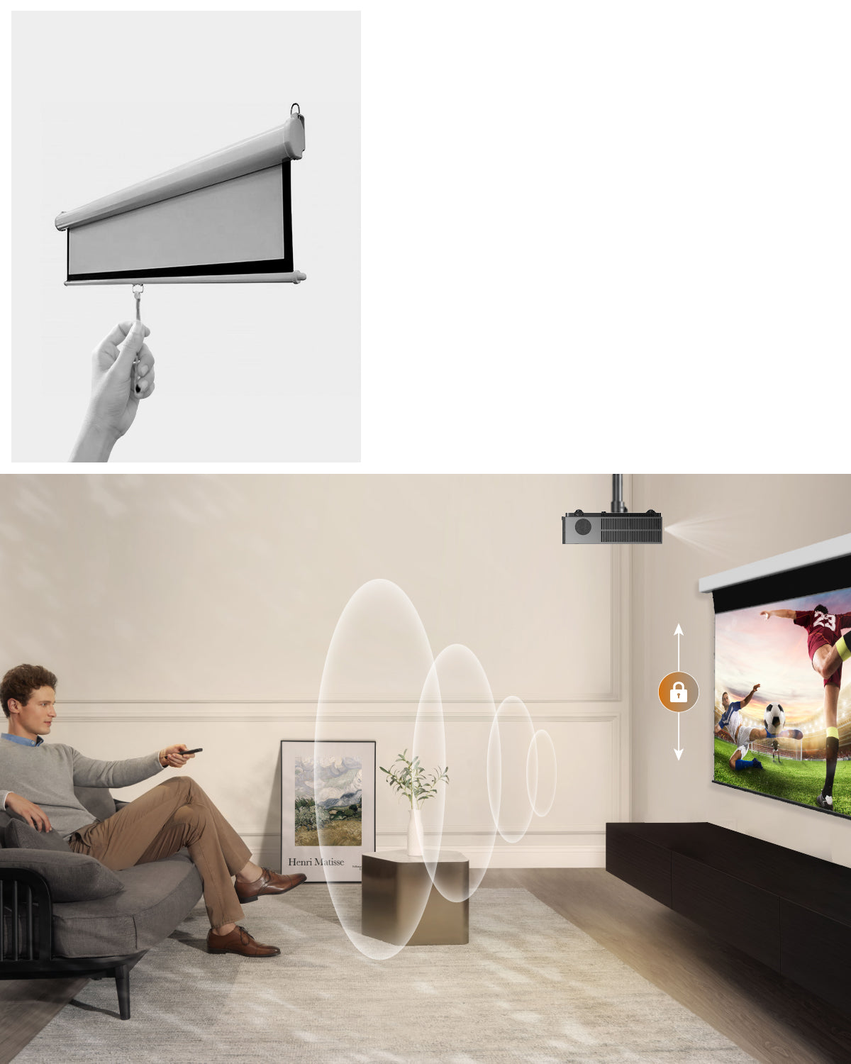 NP Black Series motorized ALR screen with height adjustment, lock and auto-memory for UST projectors