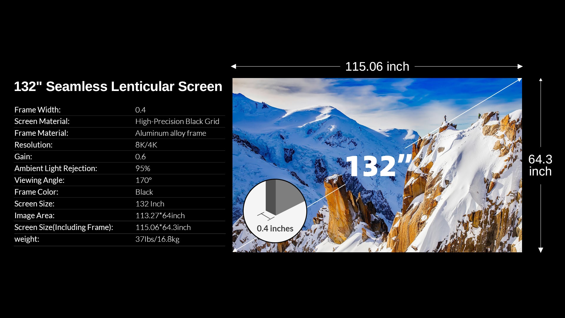 132inch seamless alr screen for ultra short throw size
