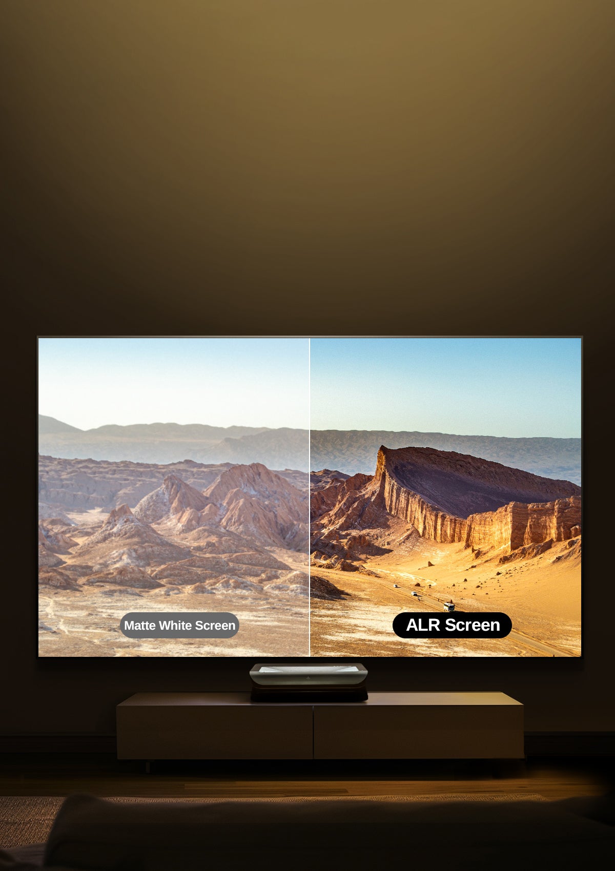 NothingProjector 132-inch UST ALR screen with 0.6 dB peak gain, designed for ultra-short throw projectors with uniform brightness and strong ambient light rejection.