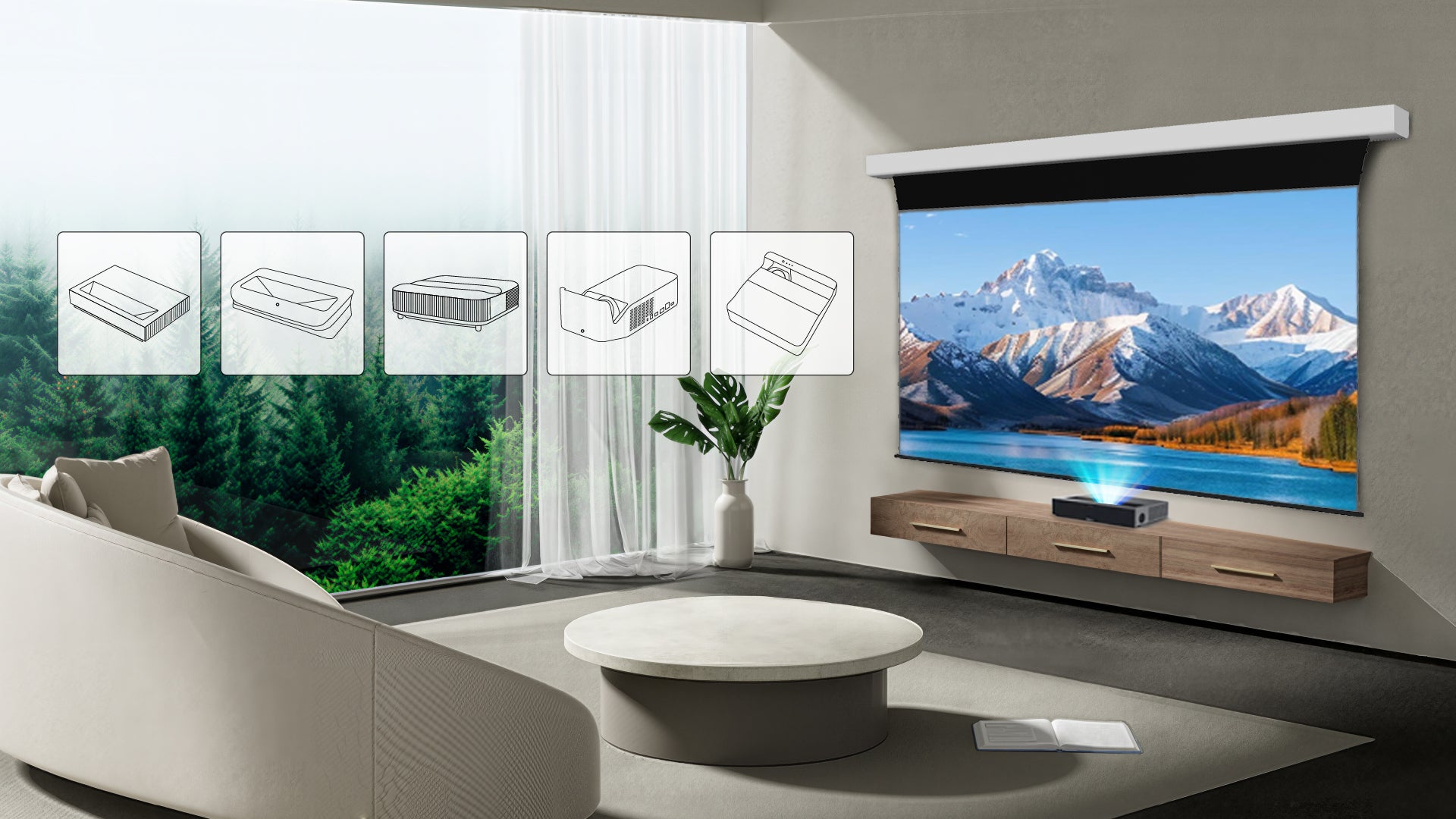 NP Black Series motorized drop-down ALR screen with universal UST projector compatibility