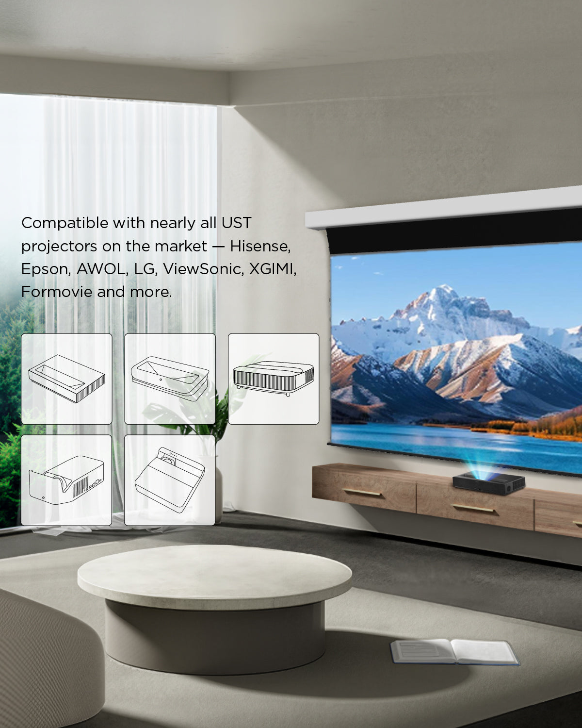 NP Black Series motorized drop-down ALR screen with universal UST projector compatibility